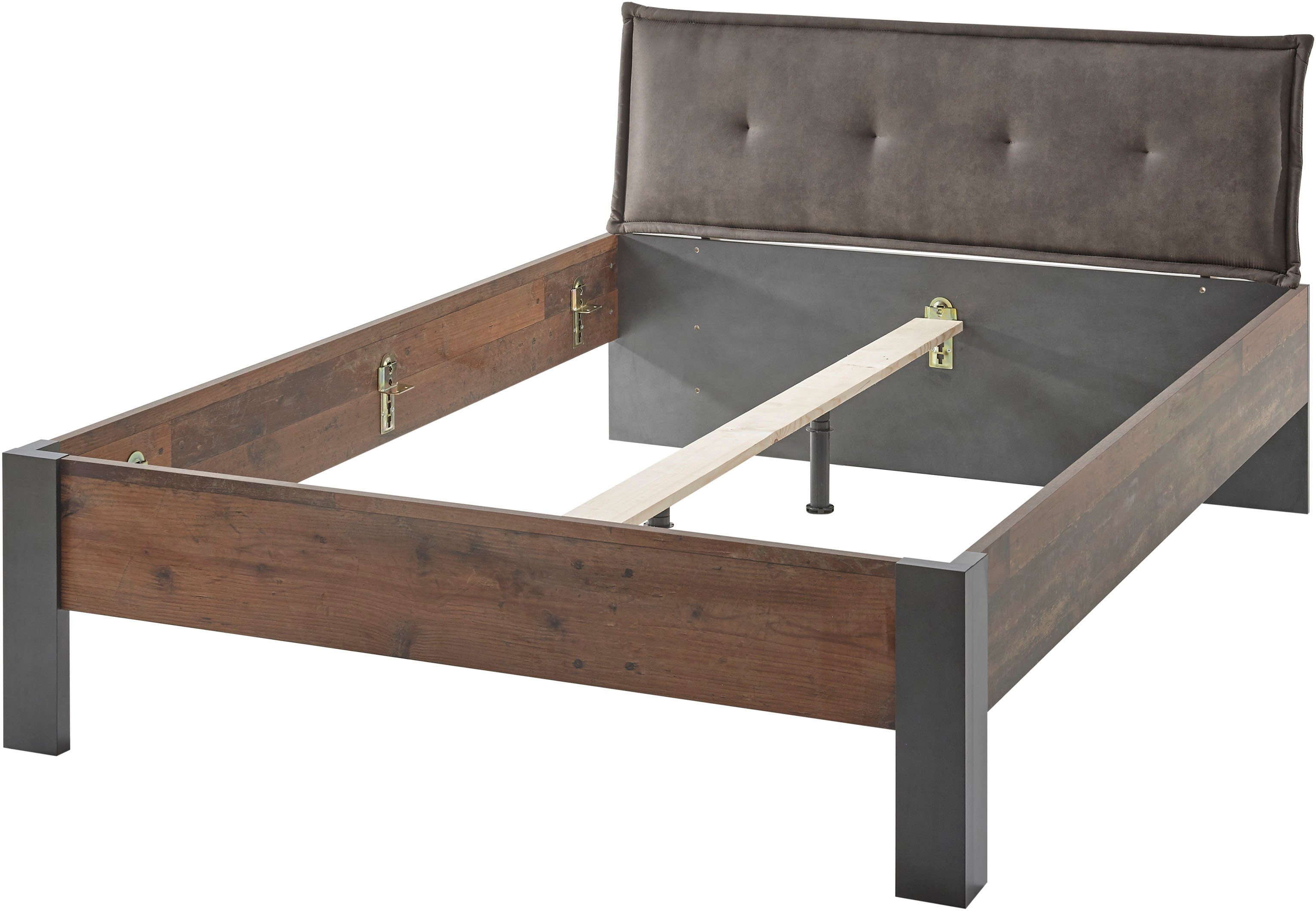 Home affaire Bettanlage BROOKLYN, (Set, 2-St., Einzelbett mit Polsterkopfteil, Nachtkommode)