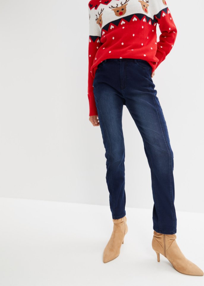 Verkürzte Thermojeans mit geradem Bein und High-Waist-Bequembund, knöchellang