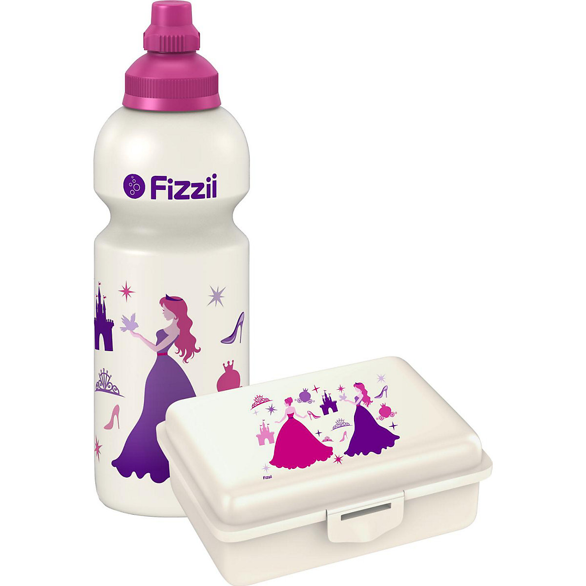 Pausenset, Trinkflasche & Brotdose Prinzessin, 600 ml, inkl. Ersatzverschluss
