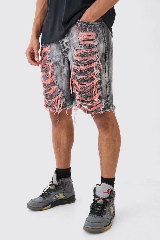 Lockere extrem zerrissene Denim-Jorts in Mittelgrau