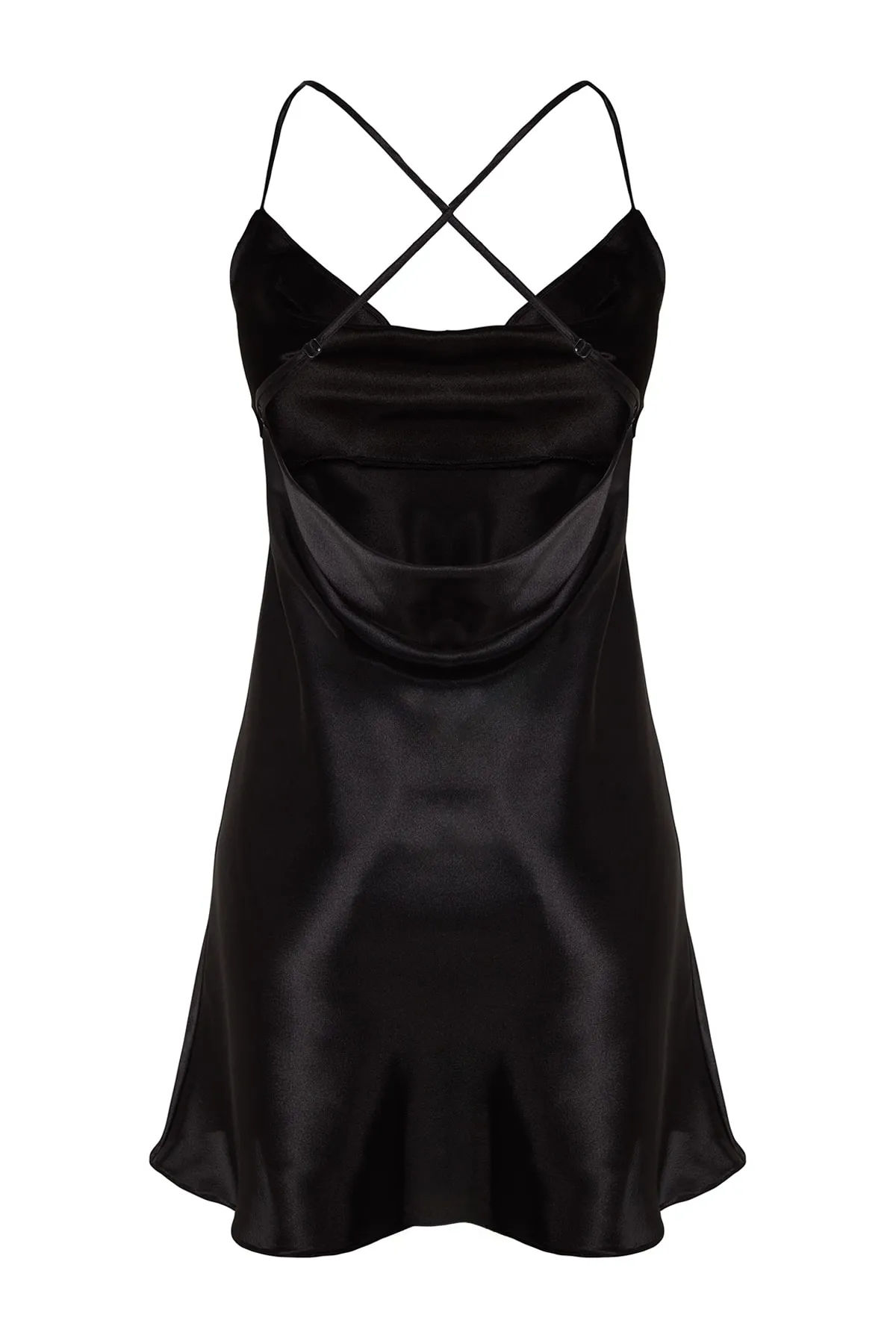 Trendyol Collection  Schwarzes Nachthemd aus gewebtem Satin mit Seilriemen und Detail auf der Rückseite THMSS23GC00008