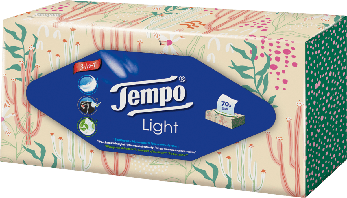 Tempo Taschentücher Light Box, 70 St