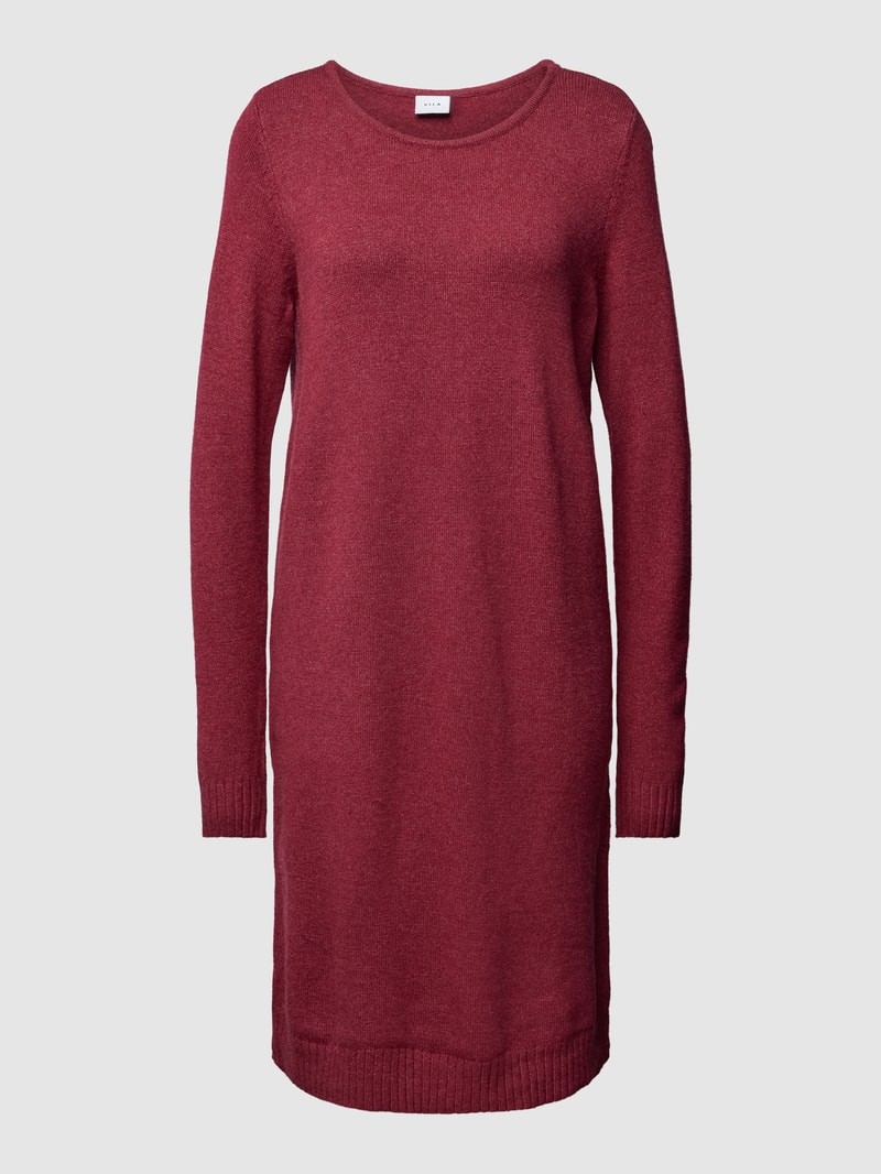Strickkleid mit Rundhalsausschnitt in unifarbenem Design in bordeaux rot