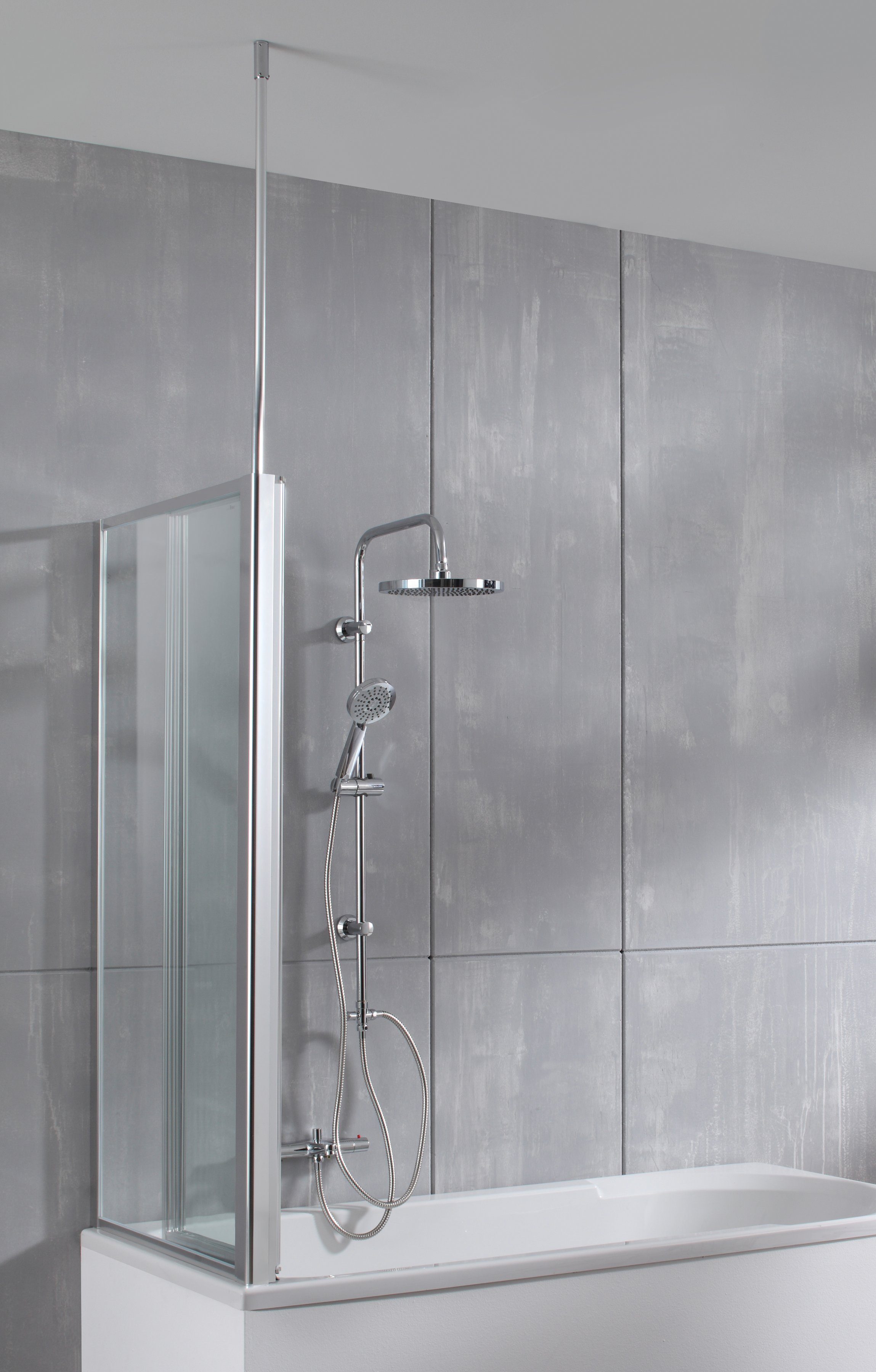 welltime Badewannenaufsatz Summer 3-teilig + feste Seitewand, Einscheibensicherheitsglas, (4 tlg), Deckenhöhe bis 240cm geeignet, Glaswand bestehend aus vier Elementen