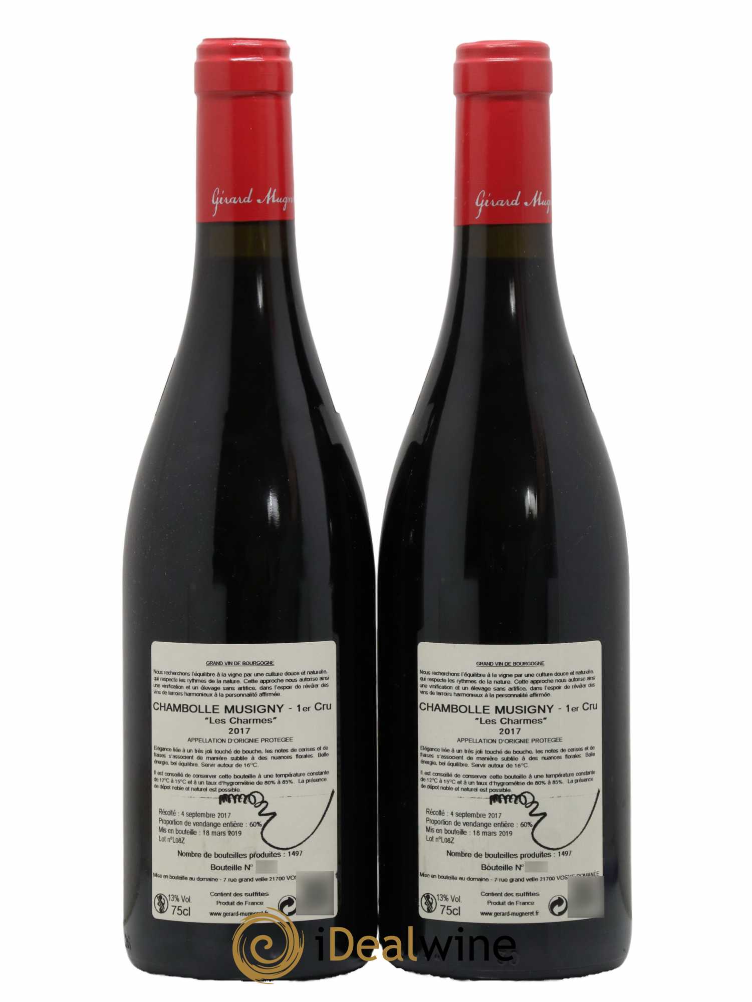 Chambolle-Musigny 1er Cru Les Charmes Gérard Mugneret  2017 - Lot de 2 Bouteilles
