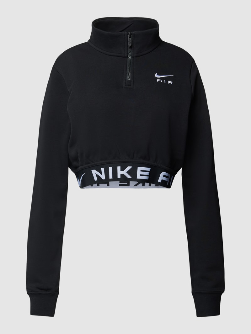 Cropped Sweatshirt mit Troyer-Kragen in schwarz