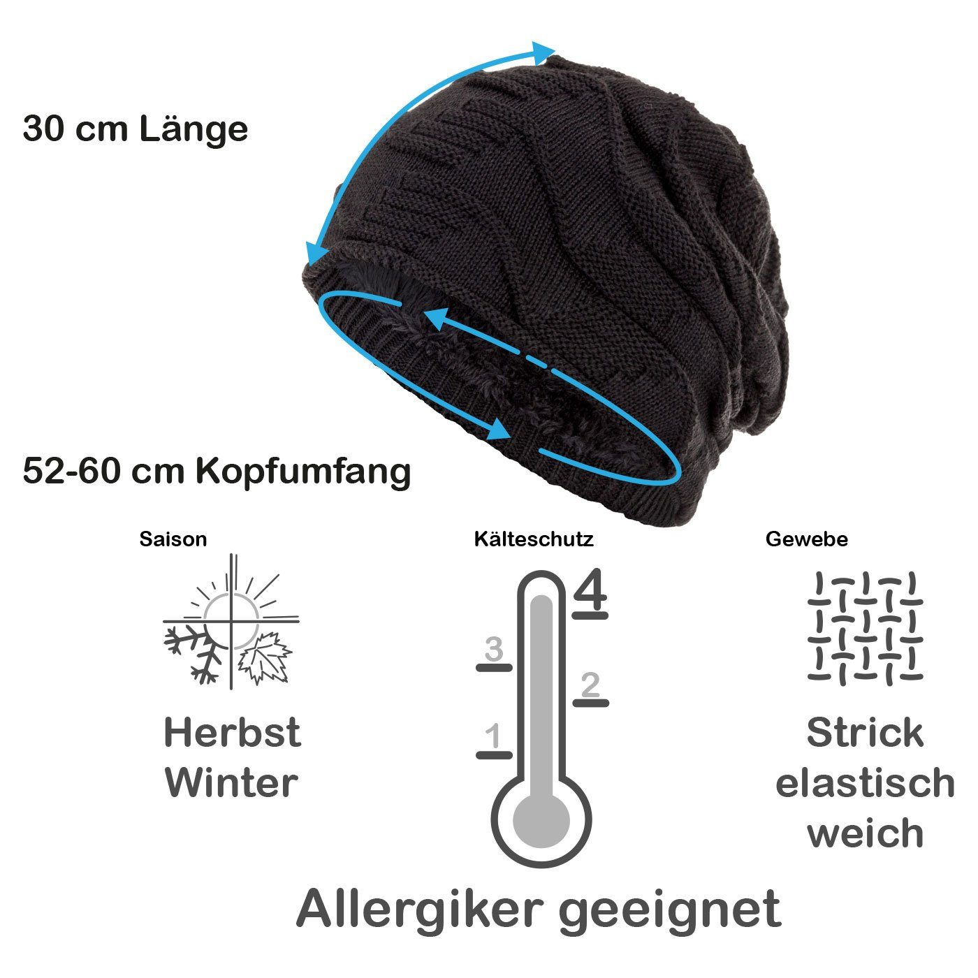 compagno Strickmütze (1-St) Warm gefütterte Wintermütze mit elegantem Strickmuster Beanie Mütze
