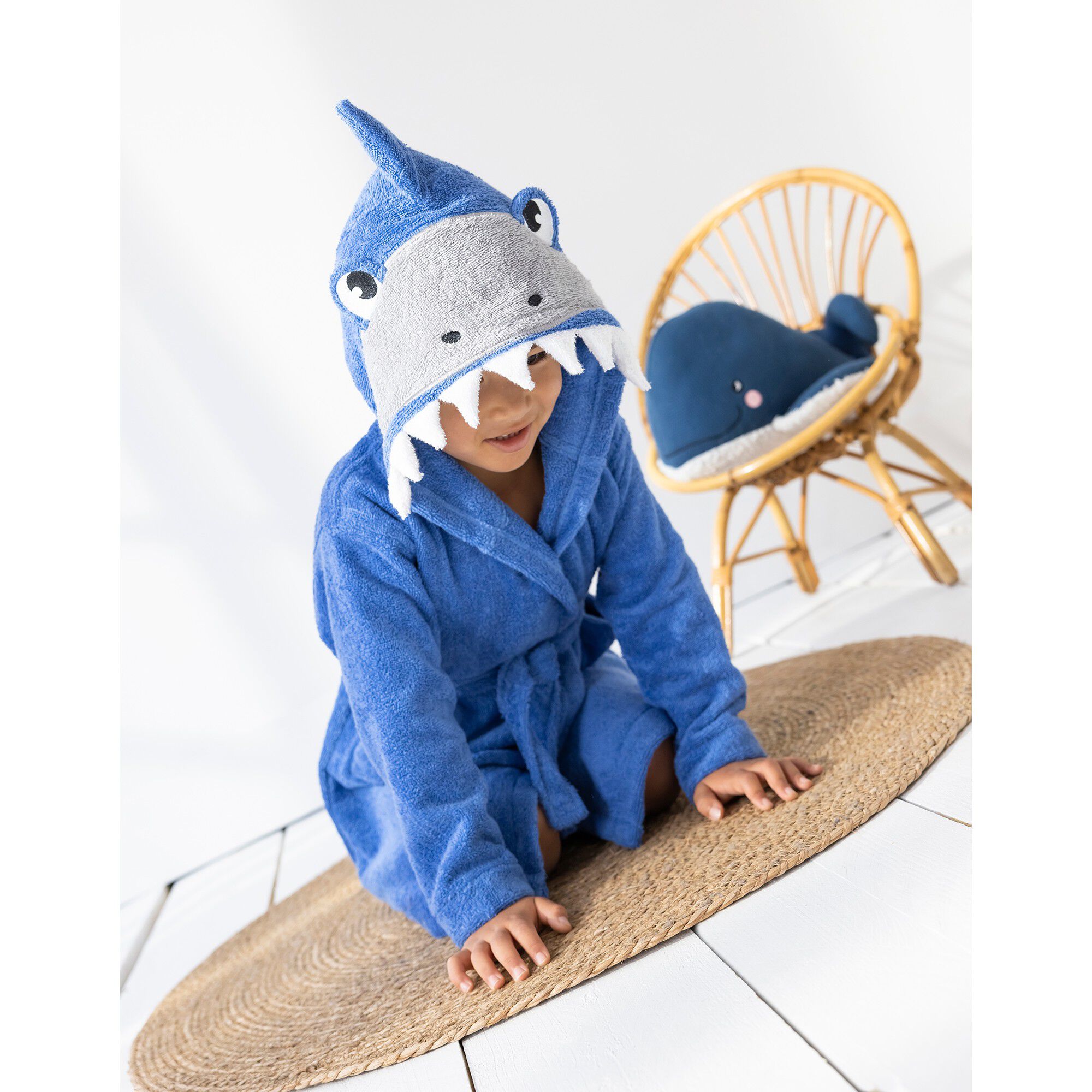 Peignoir de bain enfant requin éponge coton