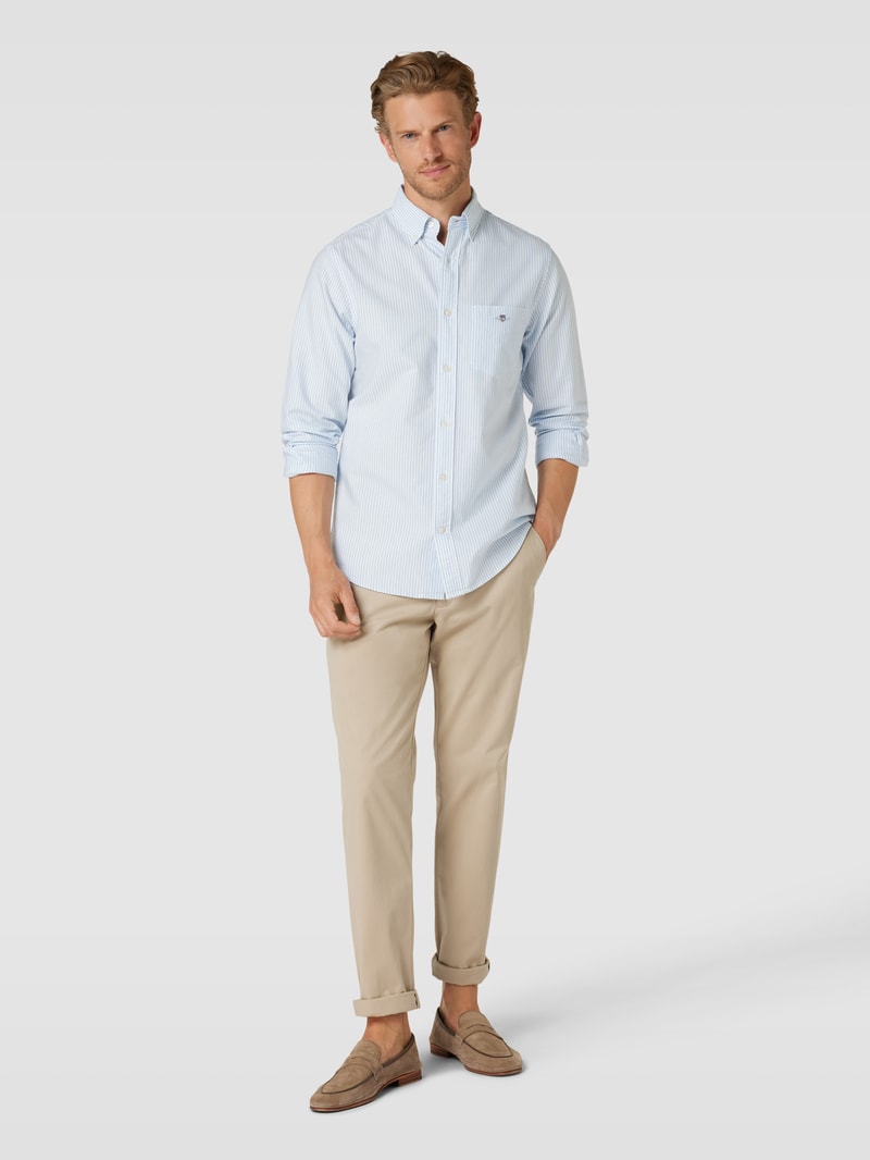 Regular Fit Freizeithemd mit Streifenmuster Modell 'OXFORD' in hellblau