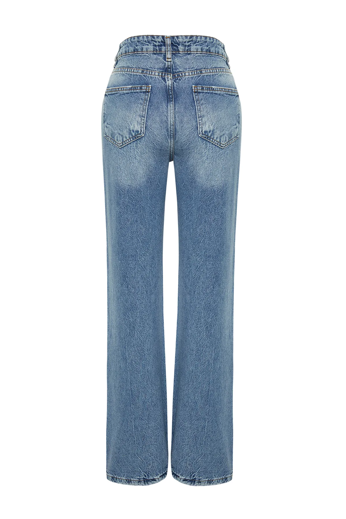 Trendyol Collection  Blaue zerrissene Jeans mit weitem Bein und hoher Taille TWOSS24JE00073