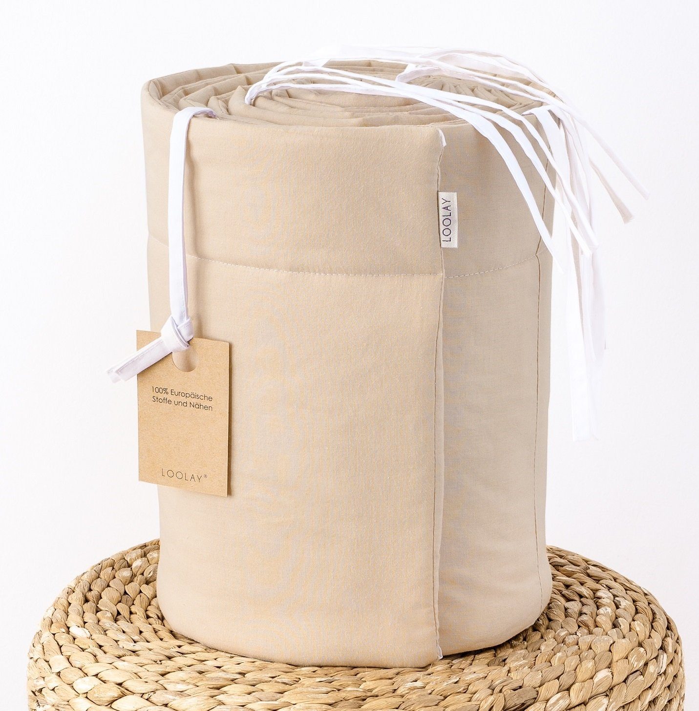 Loolay Bettnestchen BEIGE Taupe BIO-Baumwolle Atmungsaktives Babybett BETTUMRANDUNG, (420, 360, 210, 180 x 30cm, LUX Babyausstatung Umrandung Kopfschutz Kantenschutz Bettschlange), LOOLAY® - 100% Europäische Stoffe und Kleinserien-Nähen!, Handmade!