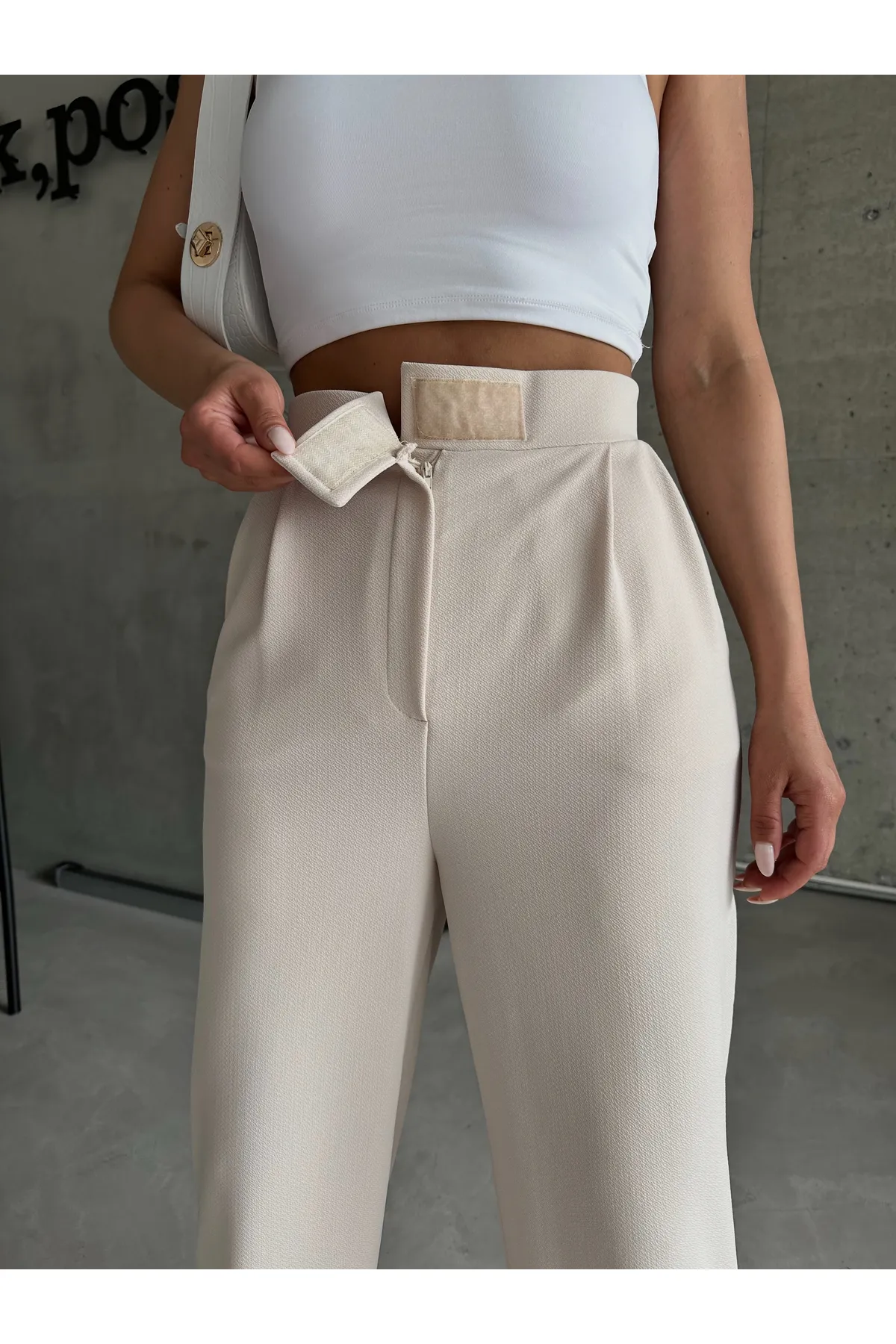 Laluvia  Parla Damen-Palazzo-Hose aus Lycra mit Klettverschluss in Steinfarbe