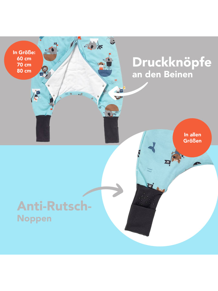 Schlummersack Schlafsack mit Füßen und umklappbaren Bündchen 1.0 TOG in Hellblau-Rot günstig kaufen