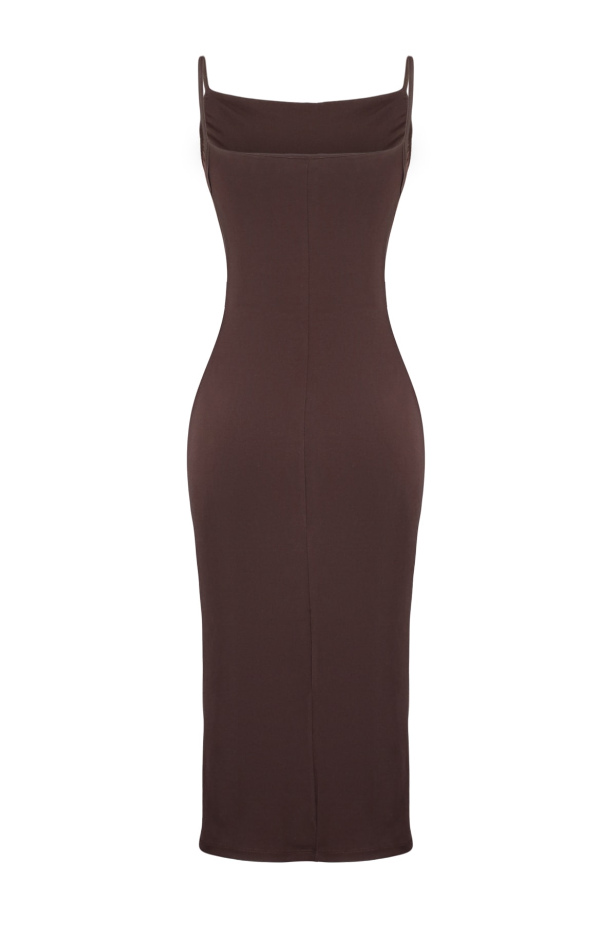 Trendyol Collection  Braunes tailliertes Midi-Bleistiftkleid aus flexiblem Strick mit Degaje-Kragen TWOSS19AD0020