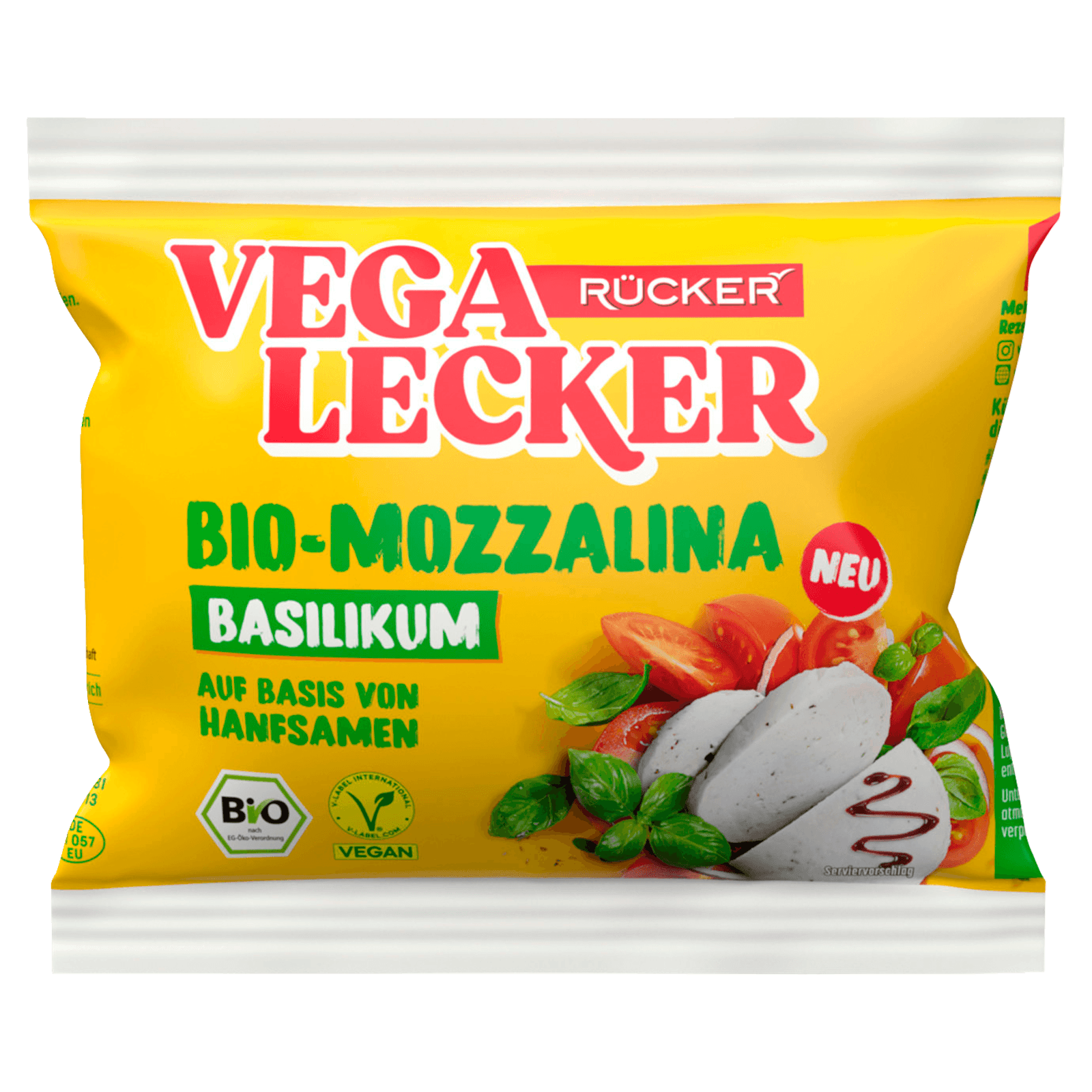Rücker Vega Lecker Bio Mozzalina mit Basilikum vegan 100g