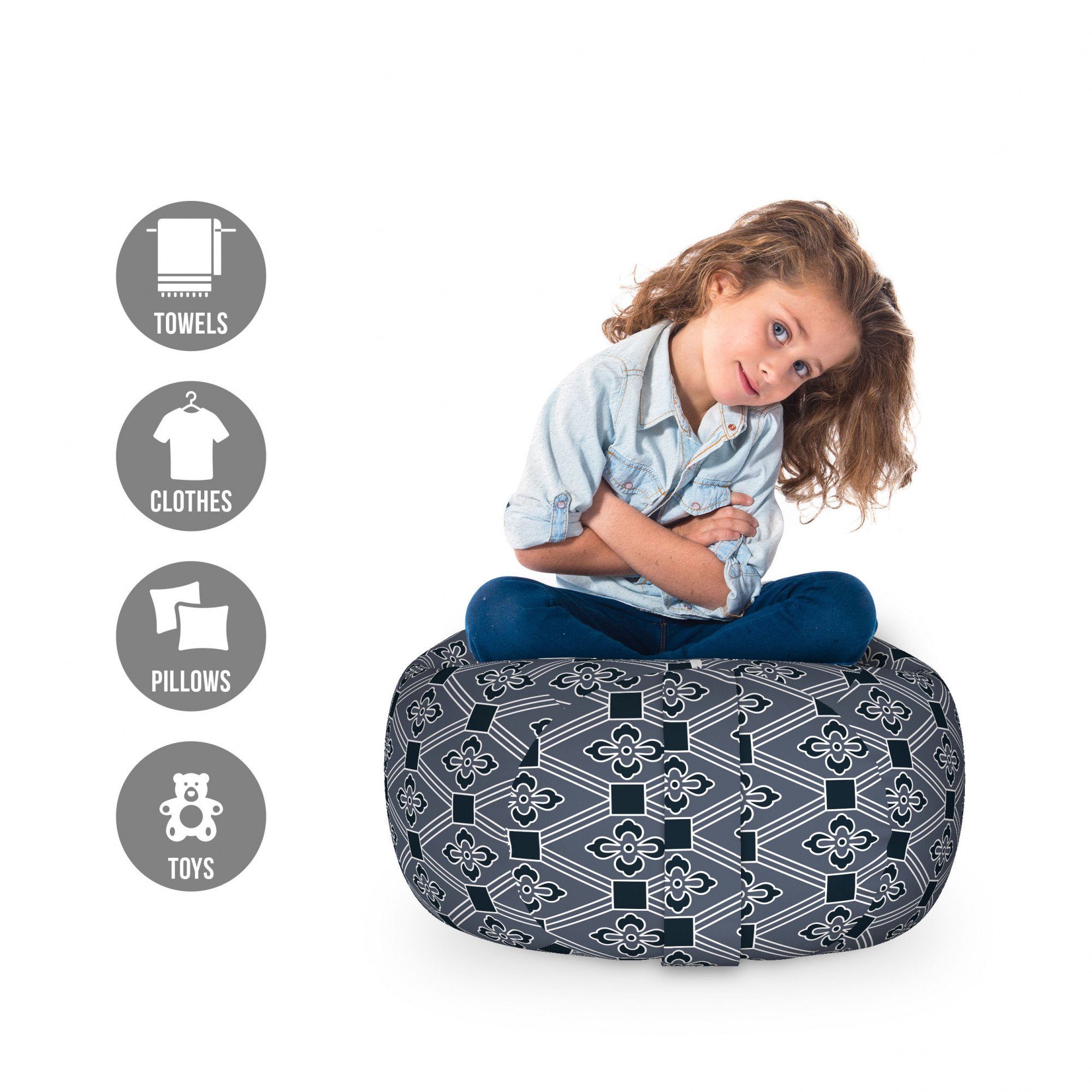 Abakuhaus Spielzeugtruhe Gefüllter Tier Organizer Waschbare Tasche für Kinder, japanisch Blumendiamant-Linie