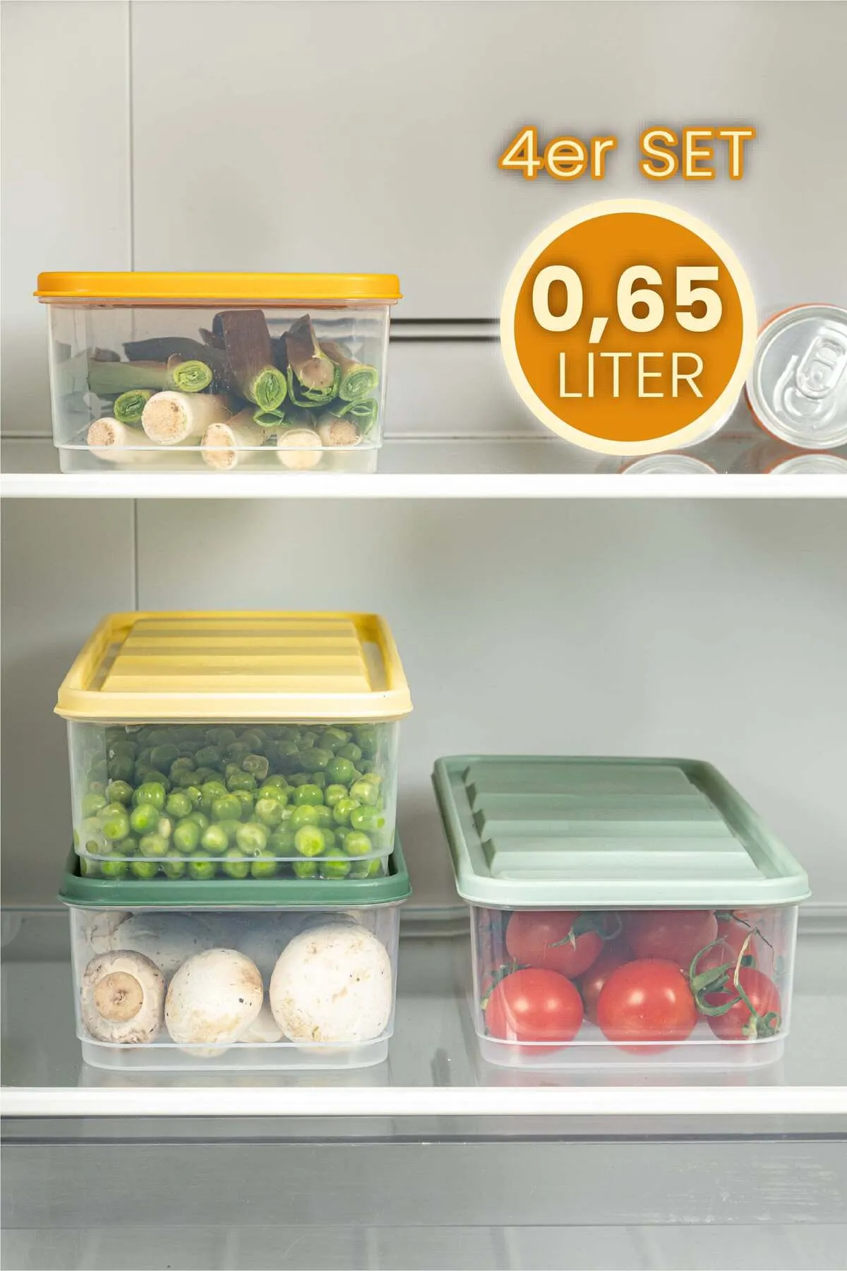 Viwares  4 Teilig Bella Kühlschrank Organizer 1,65 Liter Bunt Vorratsbehälter
