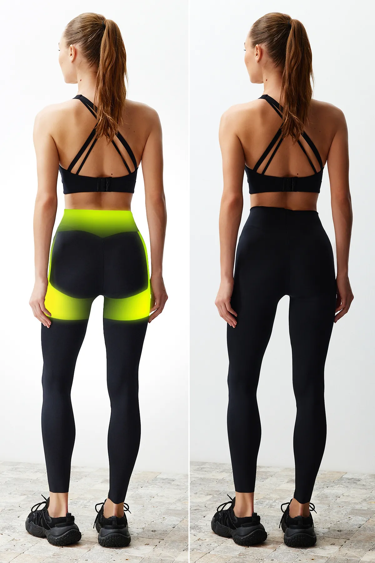Trendyol Collection  Premium Schwarz 2Extra Abdominal Enhancing Push-Up-Strick-Sportleggings in voller Länge mit Schicht THMSS24TY00015