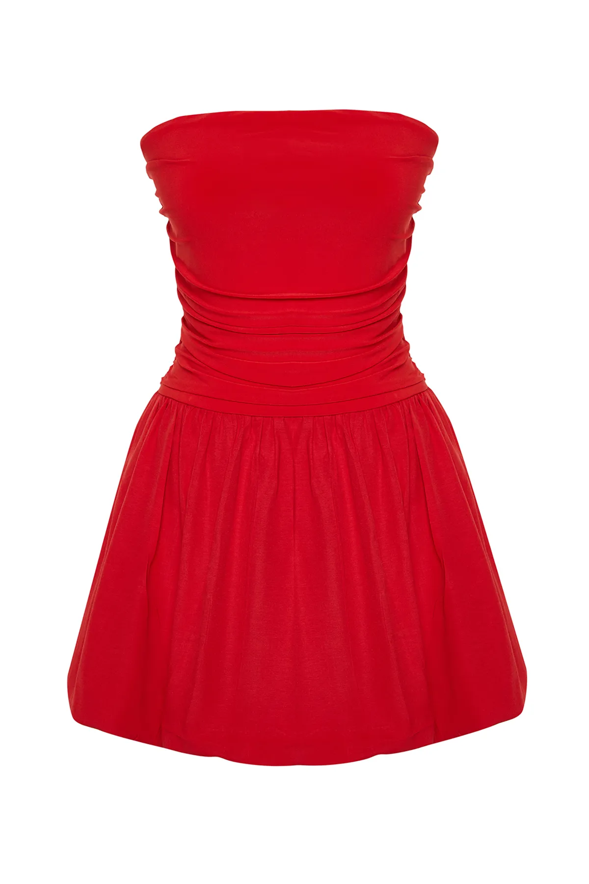 Trendyol Collection  Rotes, elegantes Abendkleid mit Taillenöffnung/Skater-Muster TPRSS24EL00074