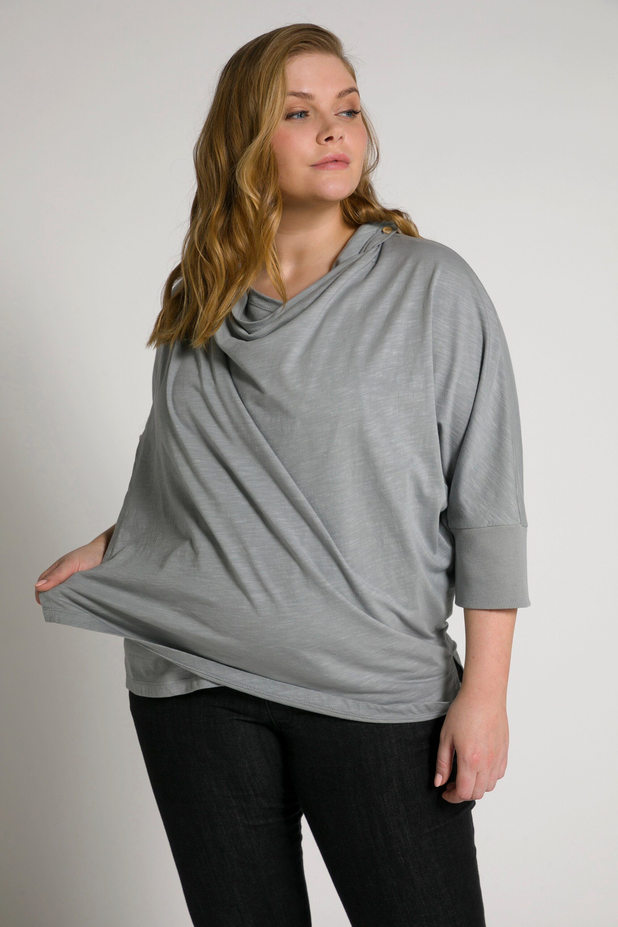 Ulla Popken Shirtjacke Bellieva-Shirtjacke Schulterknopf 3/4-Arm GOTS