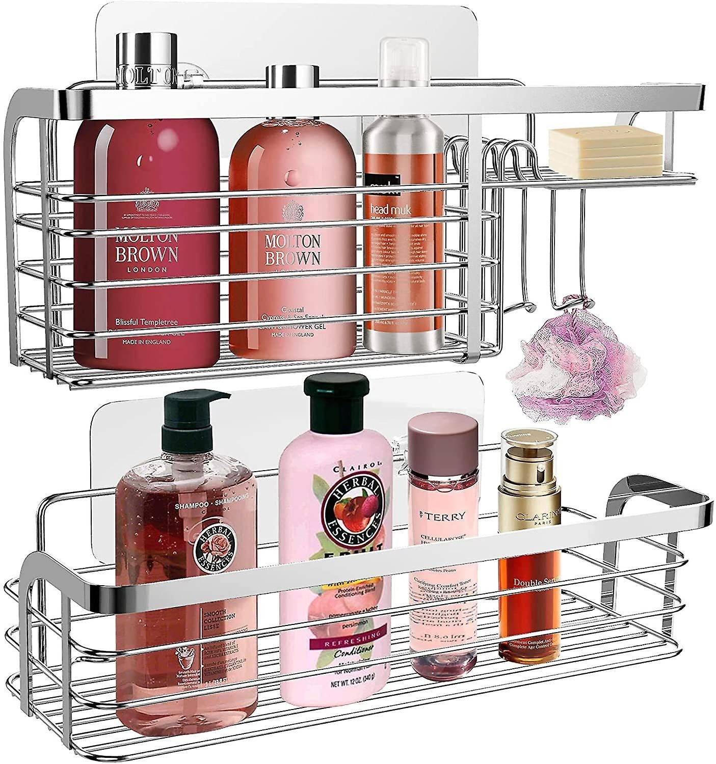 Directin Duschkorb Duschablage ohne Bohren aus Edelstahl, Badezimmerregal (für Badezimmer, Schränke, Küchen, Selbstklebender Duschkorb zur Aufbewahrung von Badaccessoires), Duschregal aus rostfreiem Edelstahl, für Shampoo und Duschgel