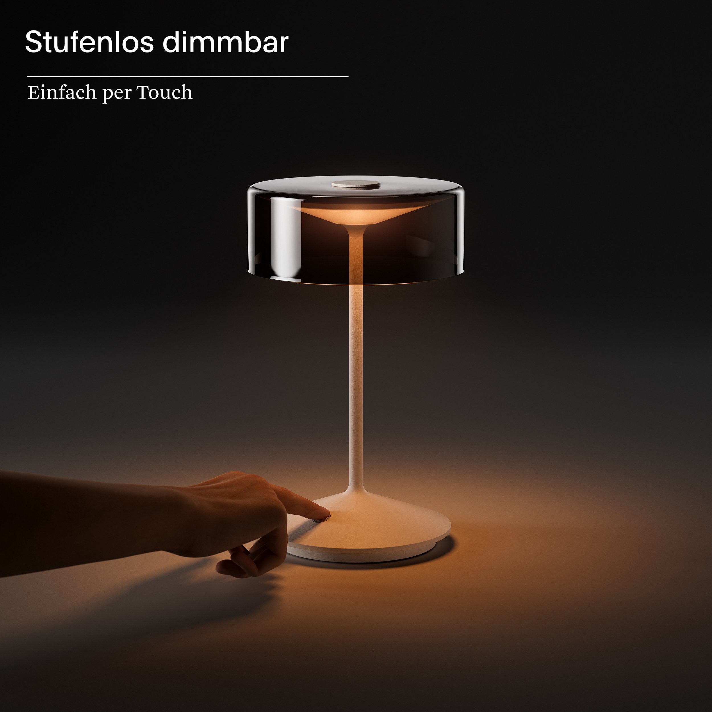 SIGOR LED Tischleuchte Akku-Glasleuchte NUMOTION graphitgrau, Dimmbar, 1 LED Platine, 2.700 K / 2.200 K