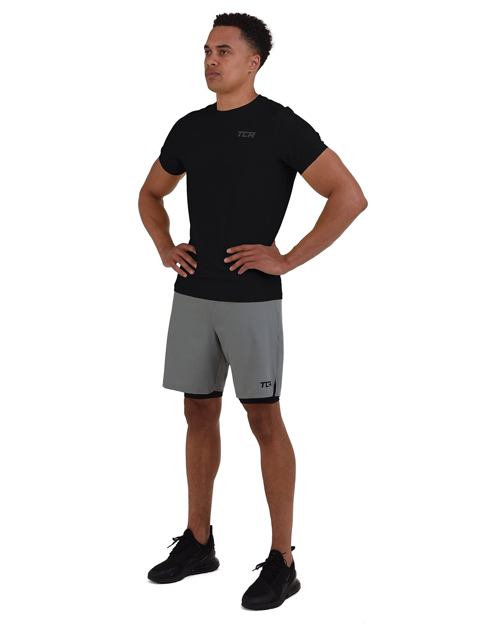 TCA Trainingsshorts TCA Herren 2-in-1 Laufhose mit Kompressionshose - Grau, XL