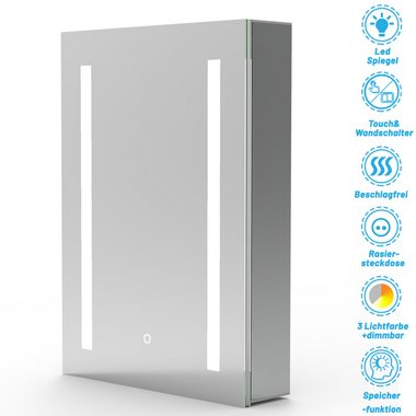 duschspa Badezimmerspiegelschrank 45-80 cm Touch/Wandschalter,Beschlagfrei, drei Lichtfarbe, Aluminum Rasierersteckdose, dimmbar, Memory