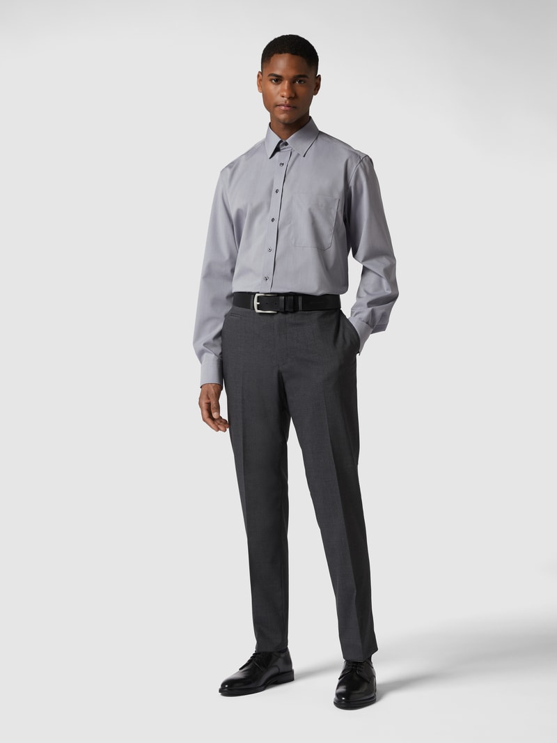Regular Fit Hose aus Schurwoll-Mix mit Stretch-Anteil Modell 'Enrico' in mittelgrau meliert