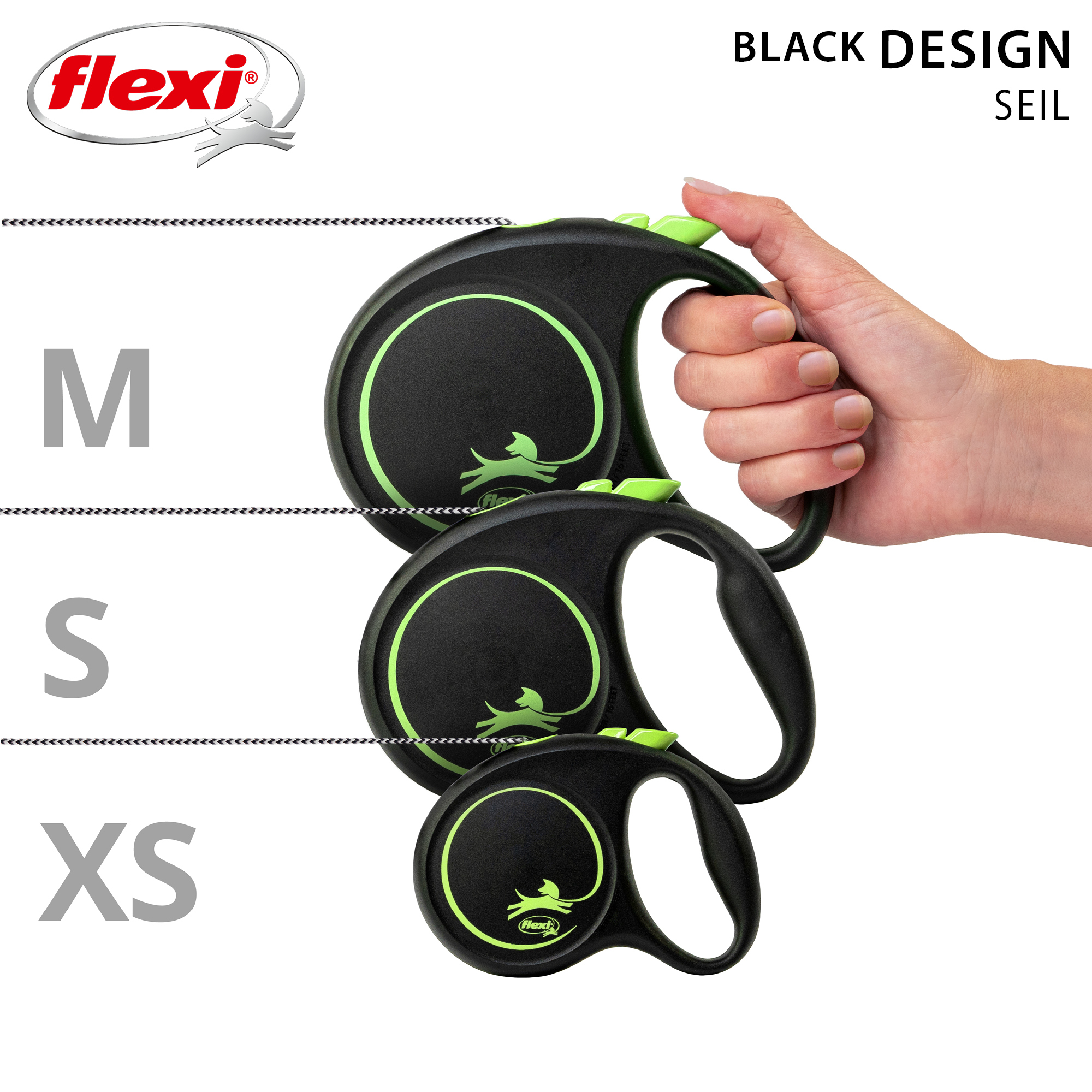 Flexi Hundeleinen Flexi Black Design Seil grün M, 5 m, 20 kg
