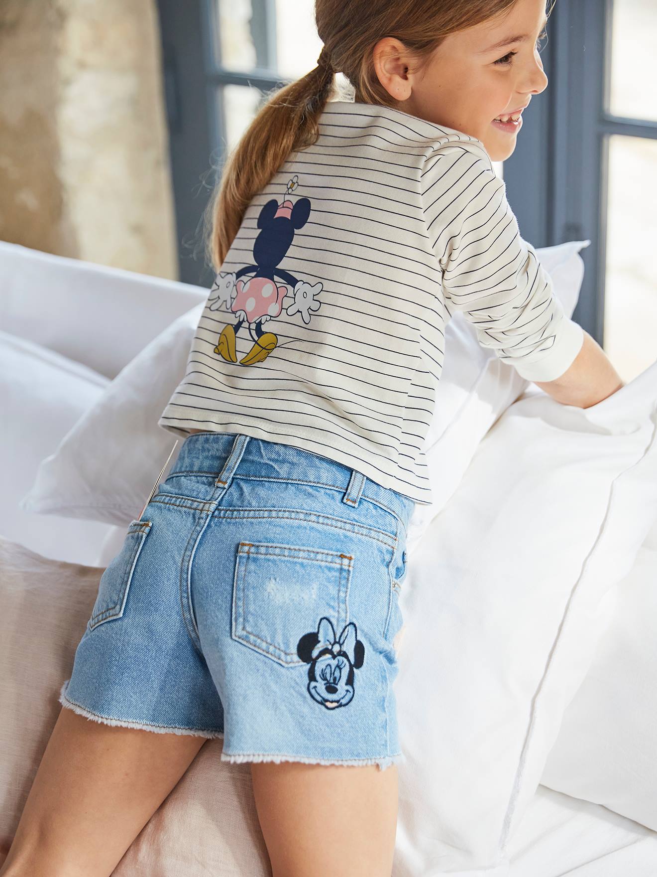 Short en jean brodé fille DS Minnie® denim bleached