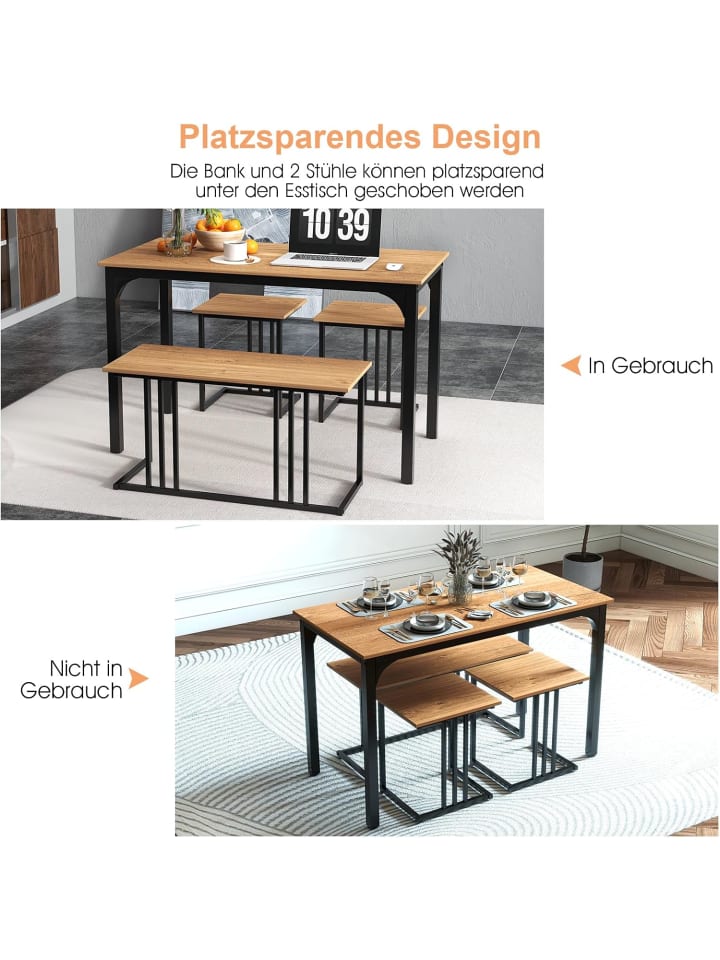 COSTWAY Esstisch 4er Set in Hellbraun günstig kaufen onesize