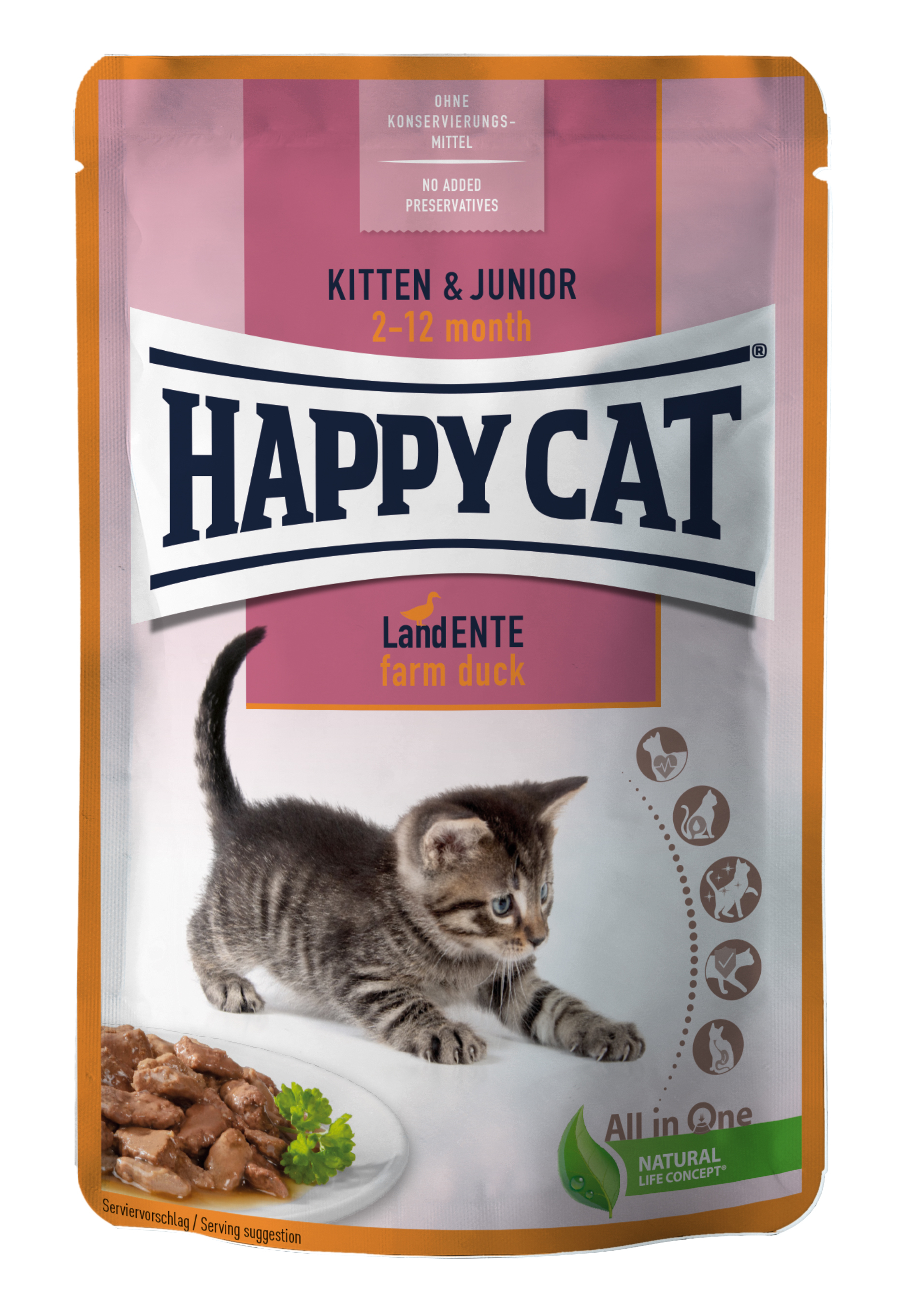 HAPPY CAT Nassfutter HAPPY CAT Meat in Sauce Kitten & Junior 24x85g Land Ente