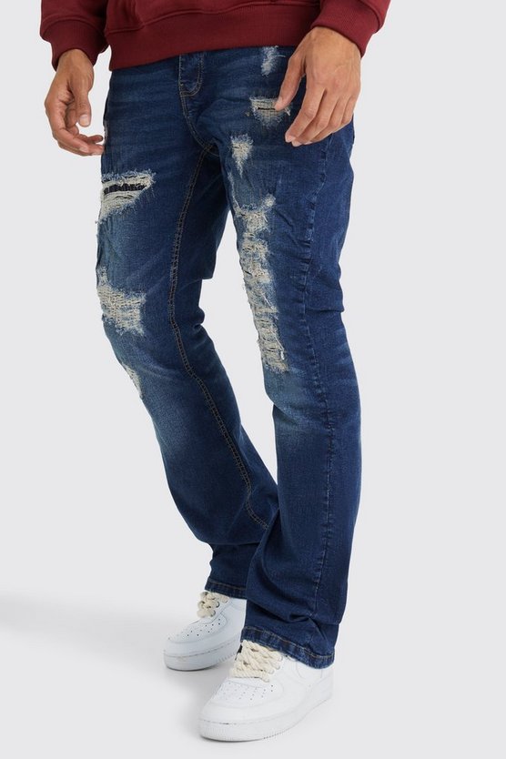 Slim-Fit Schlagjeans mit Rissen