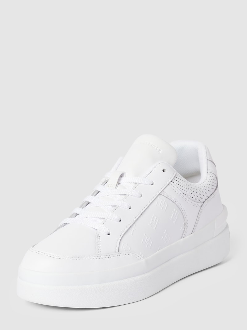 Plateau-Sneaker aus Leder mit Label-Details Modell 'EMBOSSED' in weiß