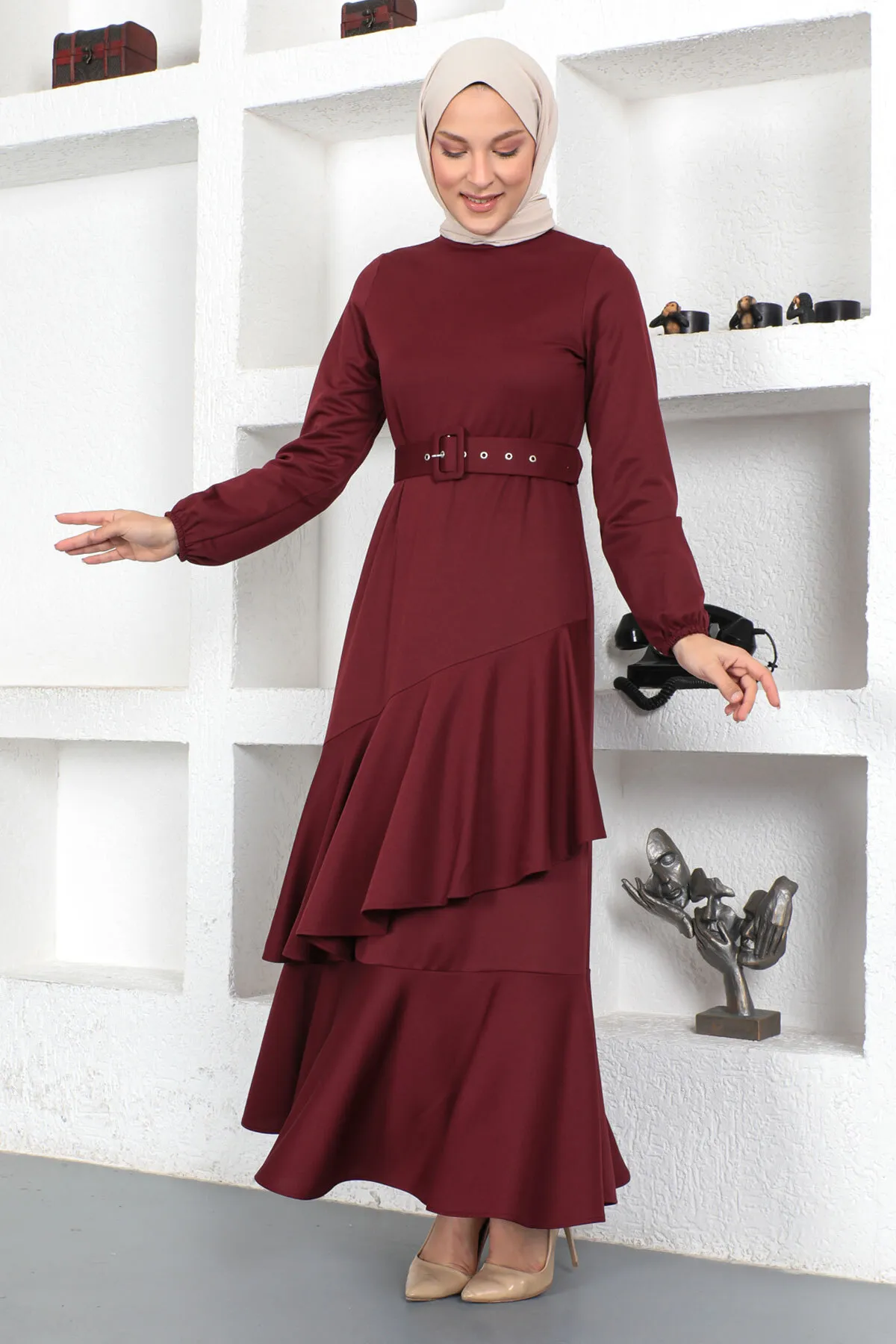 Tesettür Dünyası  Rüschenkleid Tsd230401 Pflaume