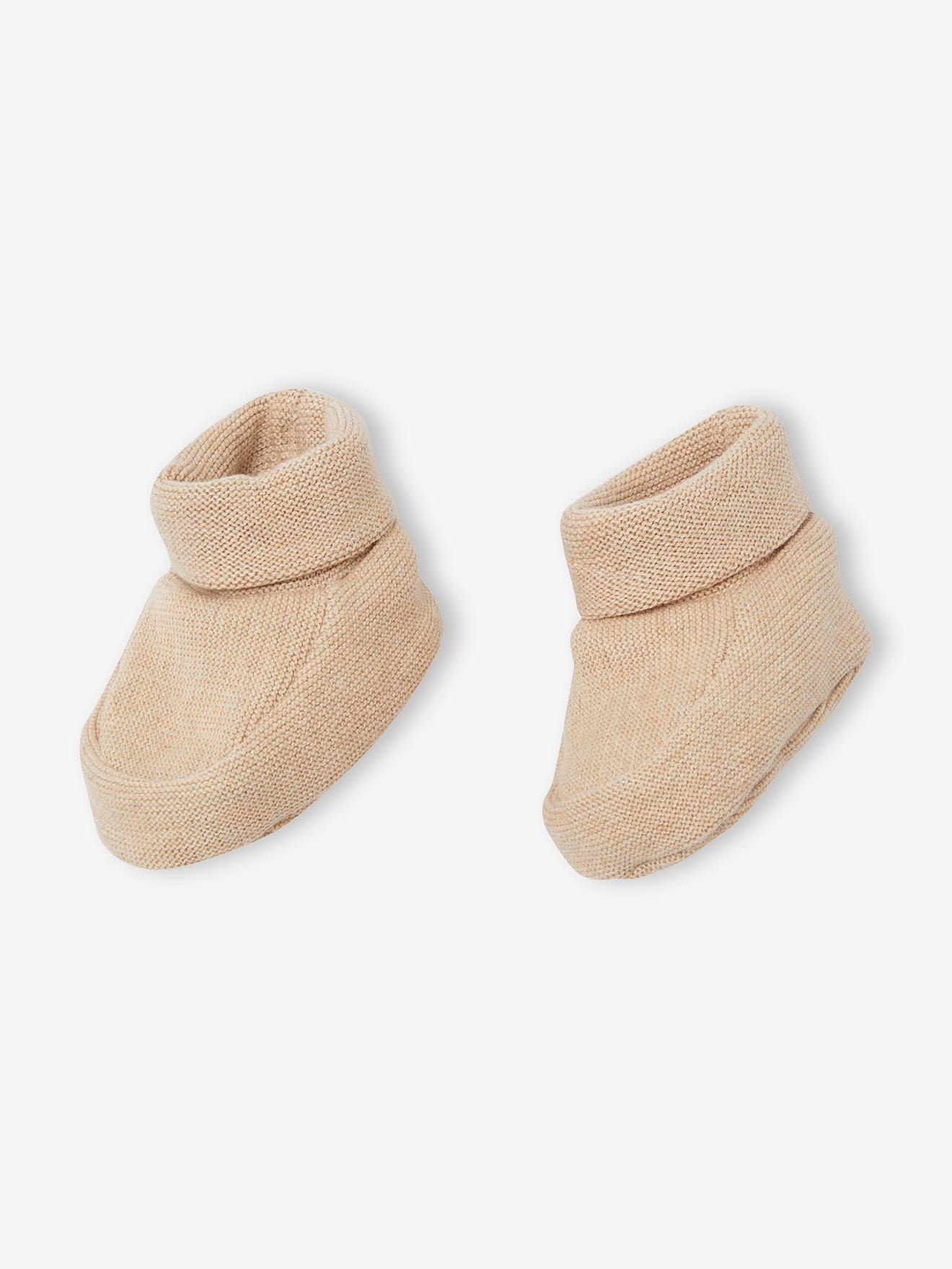 Vertbaudet Baby Strick-Set: Strickjacke, Hose & Schühchen Oeko-Tex - beige meliert