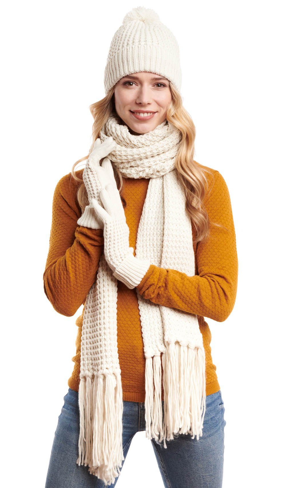 Hilltop Strickmütze Winterset 3-Teilig aus Strickschal, Strickmütze und Handschuhen