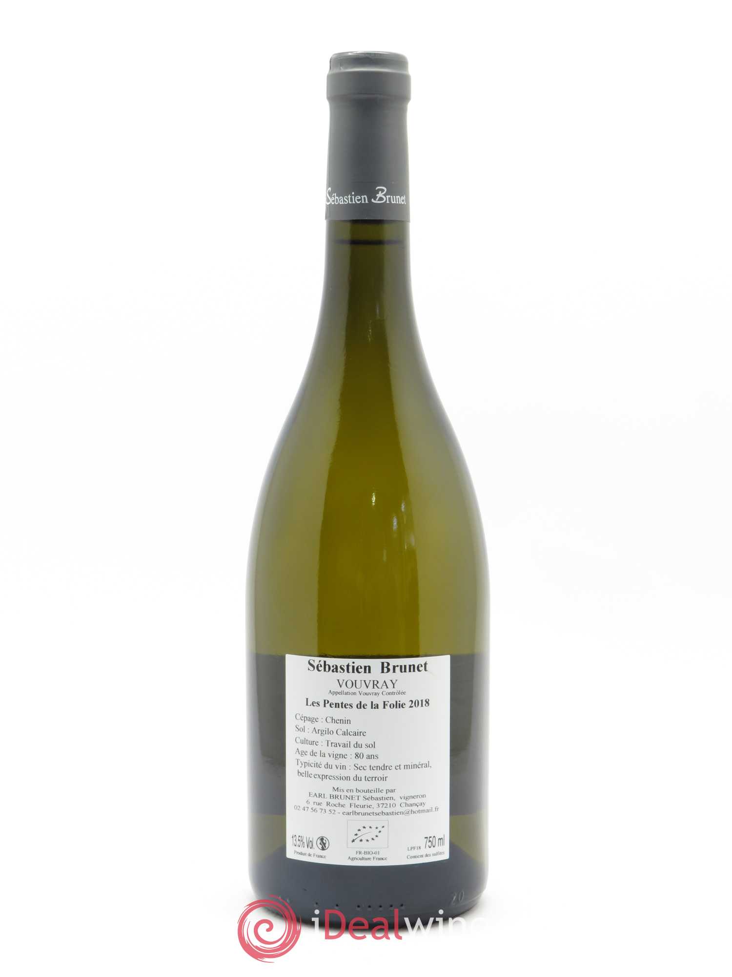 Vouvray Les Pentes de la Folie Sébastien Brunet  2018 - Lot de 1 Bouteille