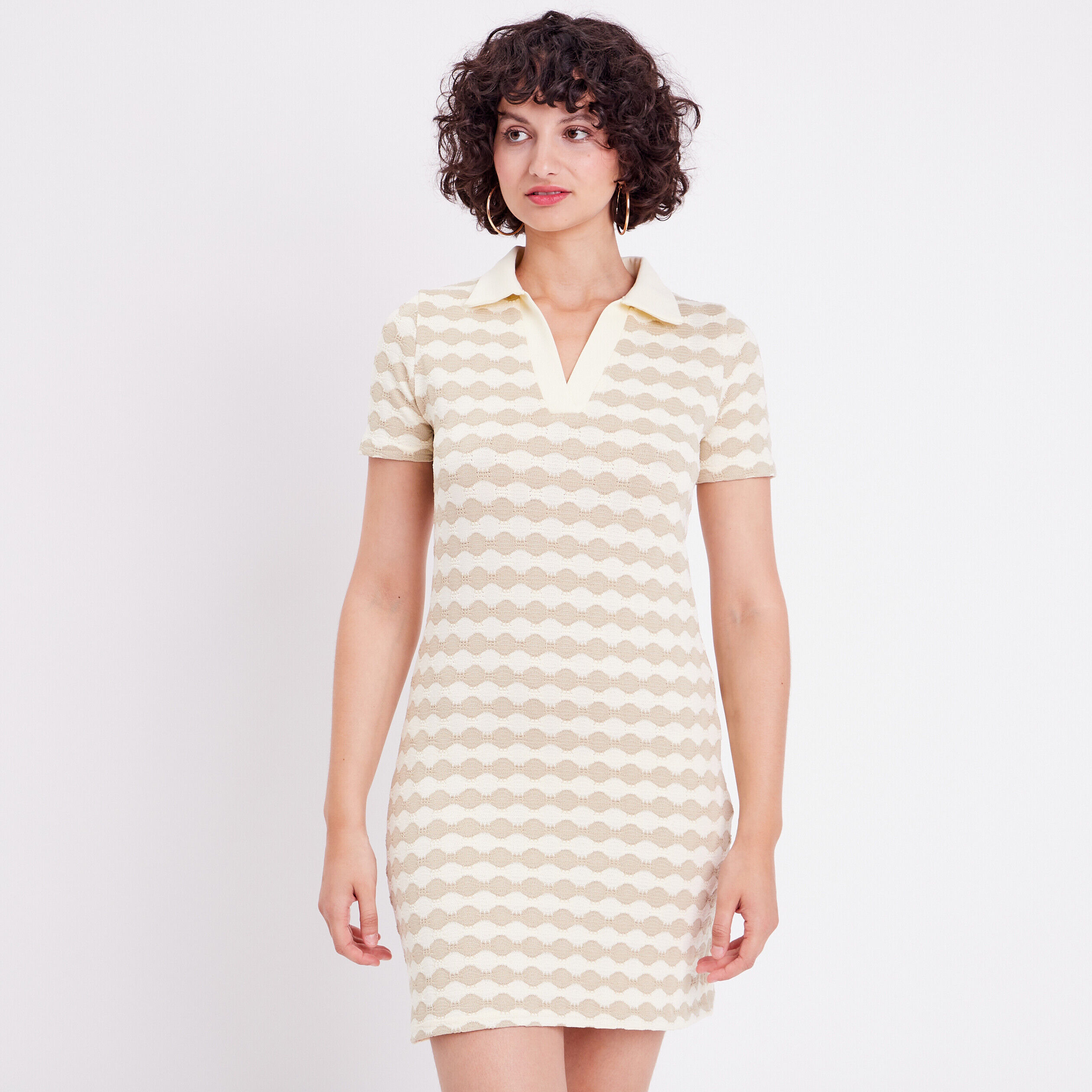 Robe droite col polo ecru femme | Cache Cache