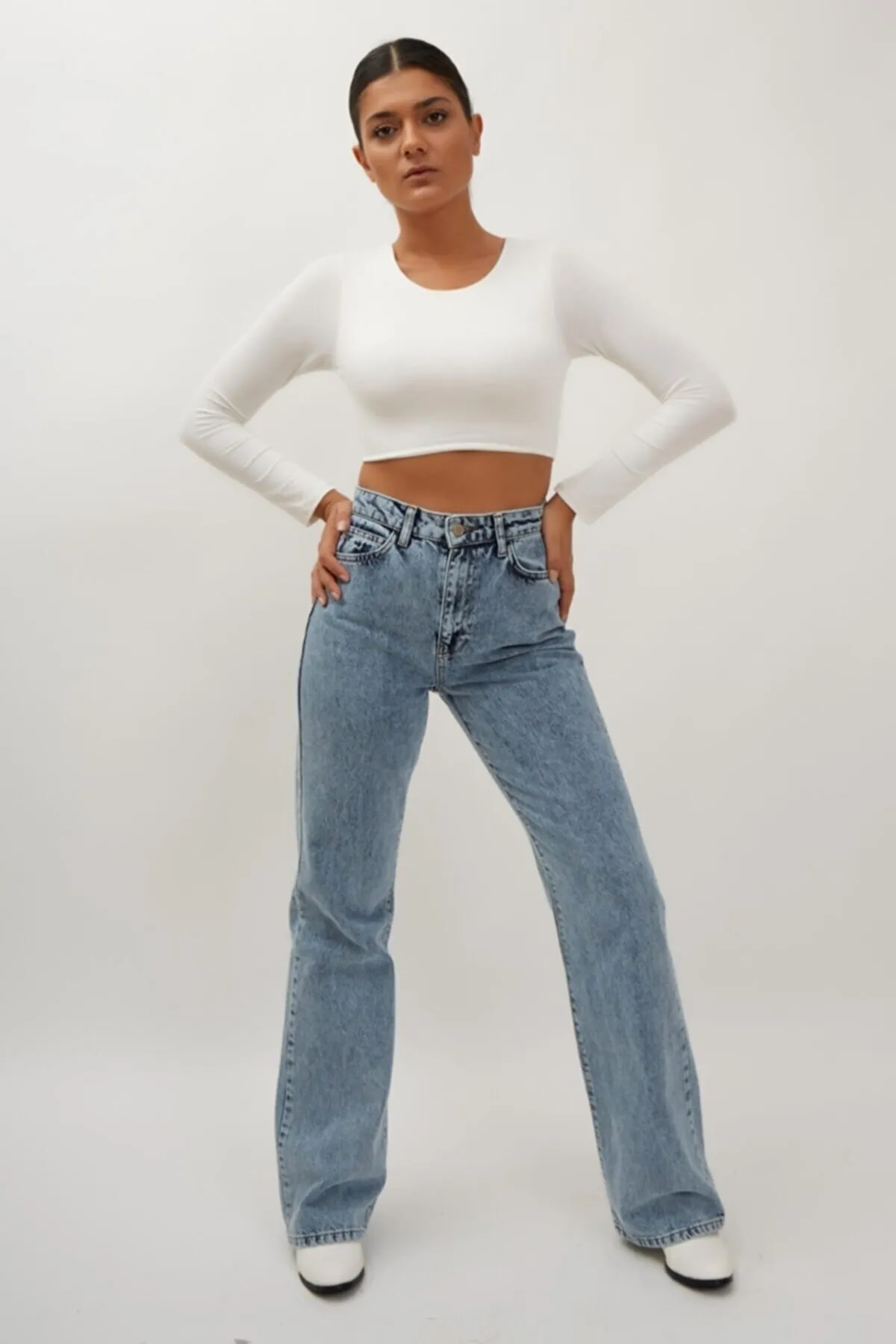 Ramrod  Amanda 90er Jahre Snow Wash Blue Lycra Super High Waist Loose Jeans Palazzo-Hose