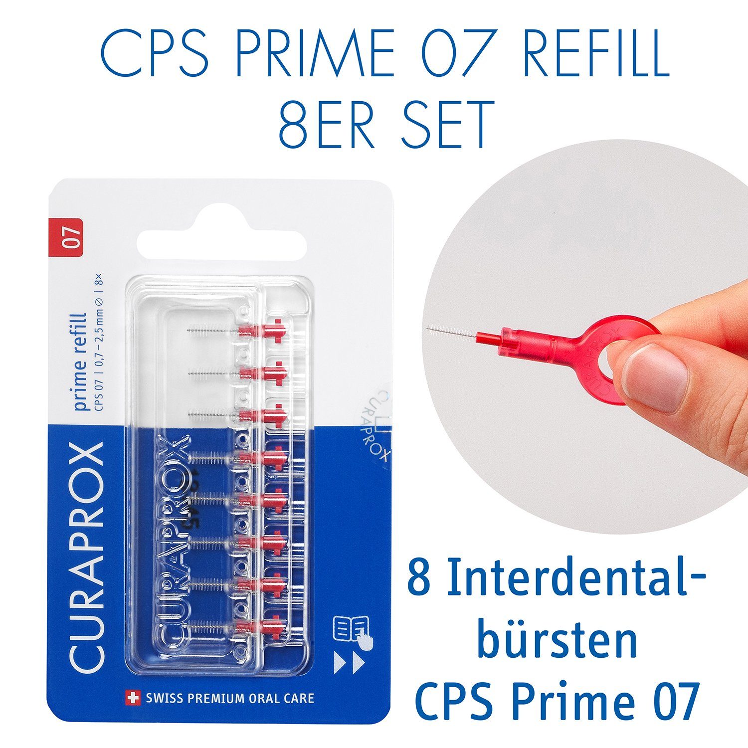 CURAPROX Interdentalbürsten Interdentalbürste CPS 07 prime, Refill, 8 Stück, 2.5 mm Wirksamkeit, rot, Nachfüllpackung, ohne Halter