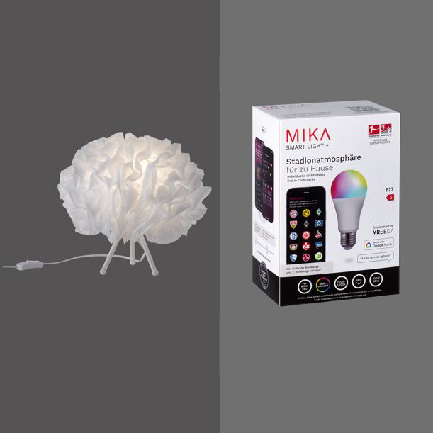 JUST LIGHT Tischleuchte mit MIKA Leuchtmittel 1xE27/10Watt, dimmbar, RGB, CCT, IP20, Weiss
