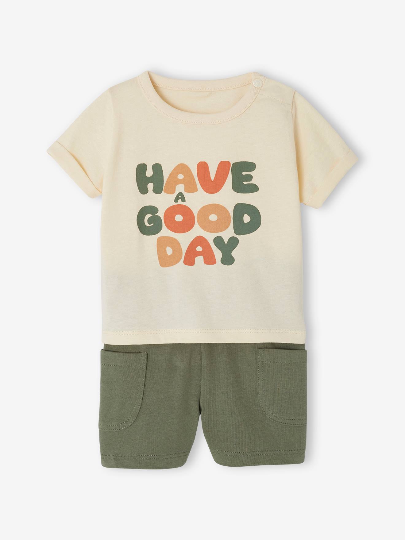 Vertbaudet Baby-Set: T-Shirt & Shorts Oeko-Tex - khaki