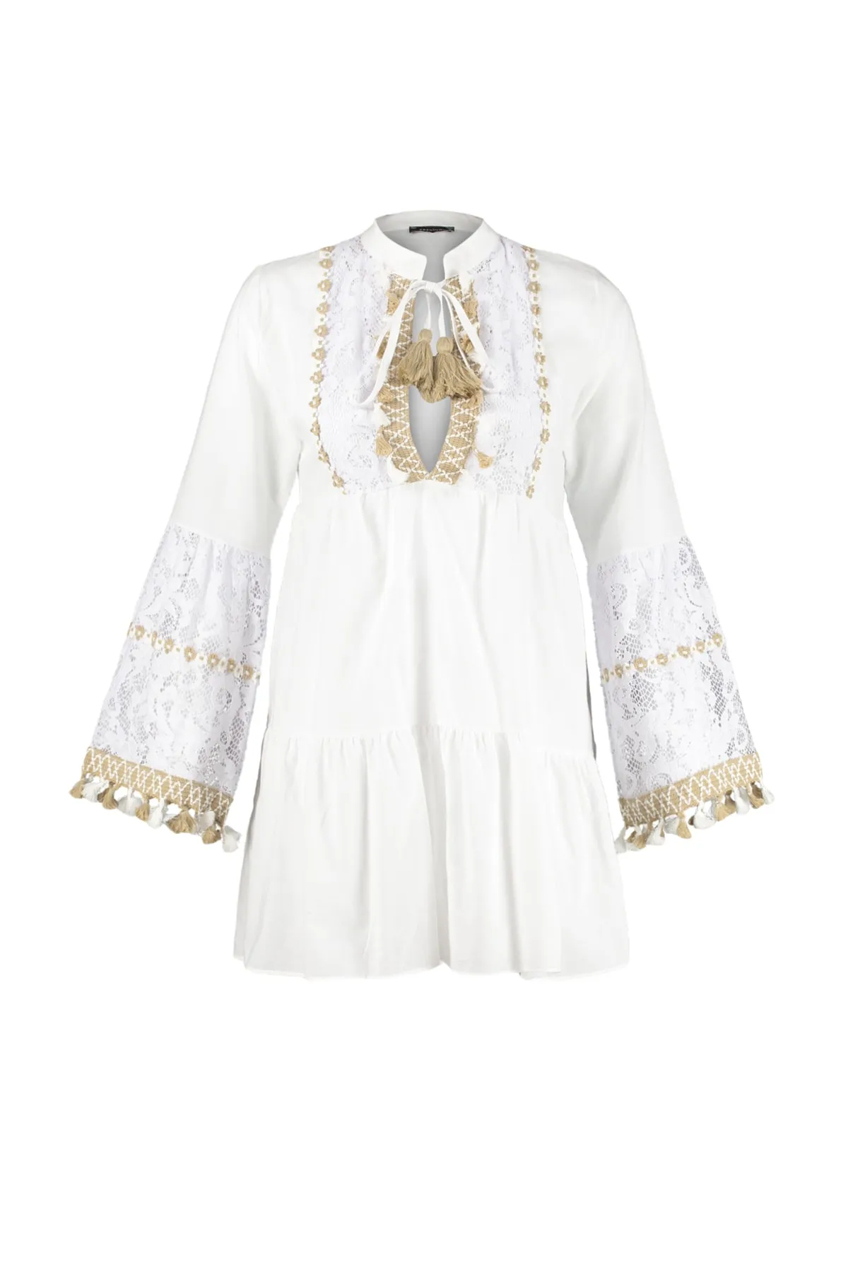 Trendyol Collection  Weißes, gewebtes, besticktes Mini-Strandkleid aus 100 % Baumwolle TBESS20EL0862