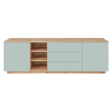 Lomadox Wohnwand CUST-36, (3-St., 3-tlg), Set mit 2 Wandboards grün mit Eiche 240 cm, Wohnwand, Fernsehschrank