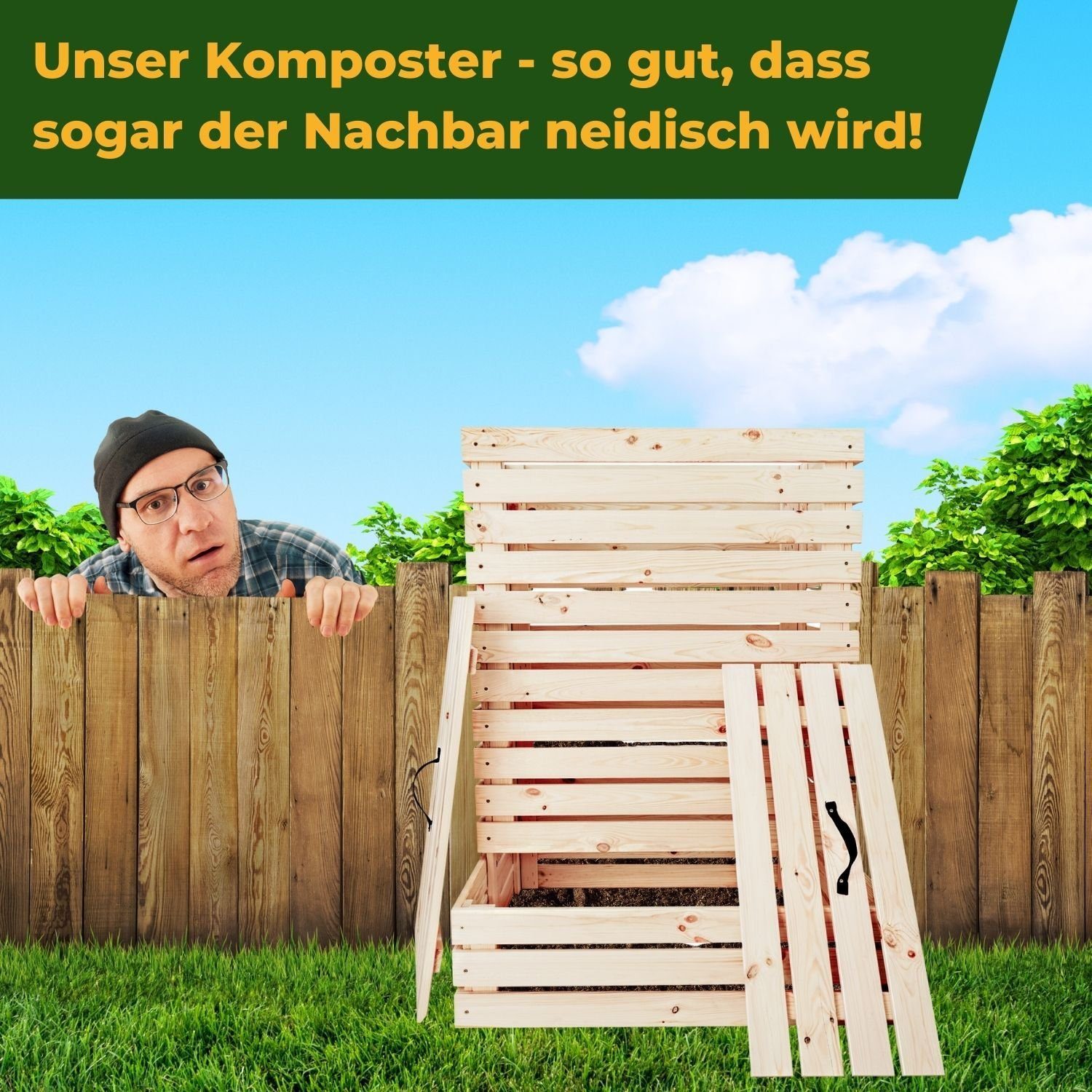Coemo Komposter, BxTxH: 78x75x112 cm, 450 l, Karl Holzkomposter mit 2 Deckeln