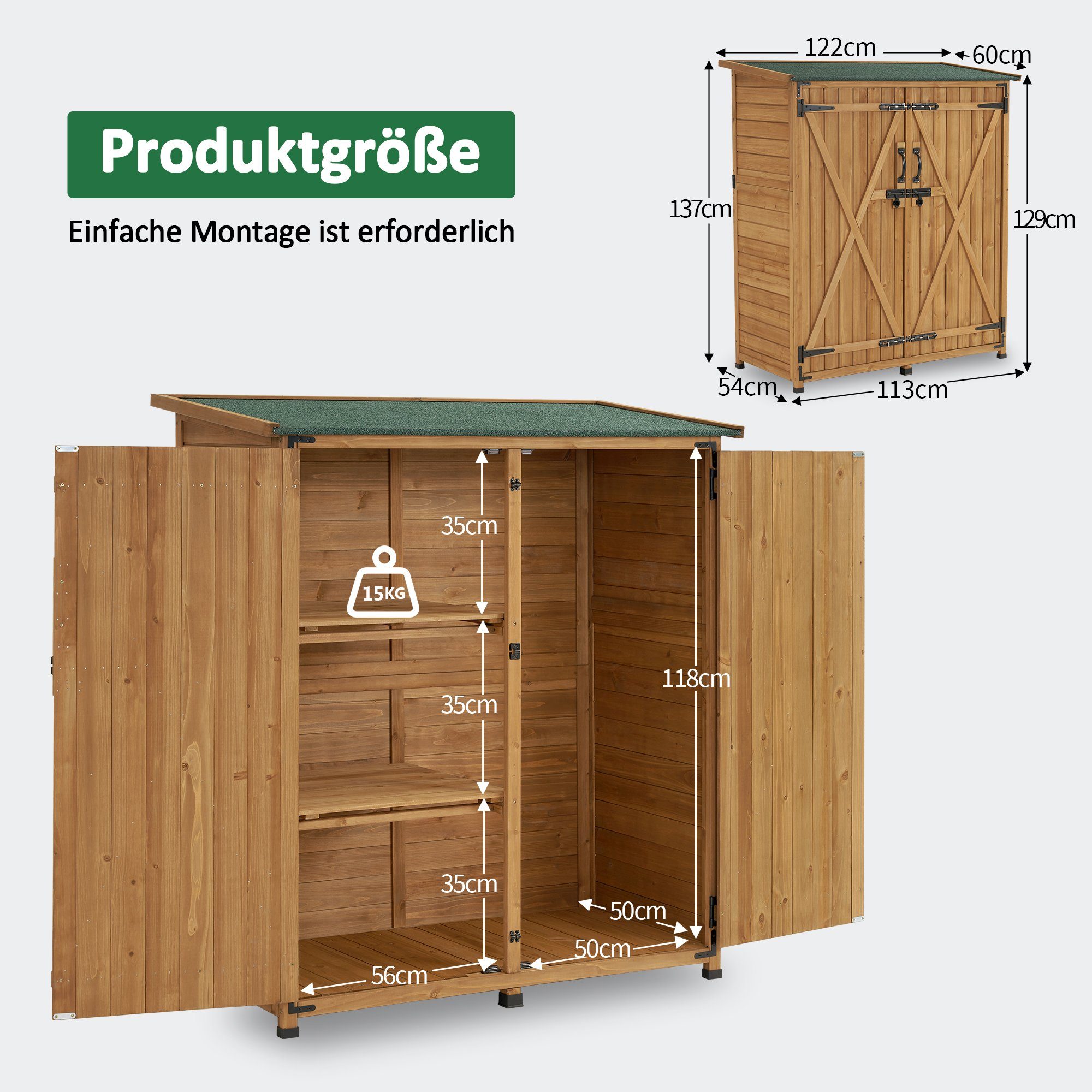 MCombo Gartenbox M MCombo Gartenschrank Gartenhaus 0707, Holz Wetterfest Klein Outdoor Außenbereich 122×60×137cm