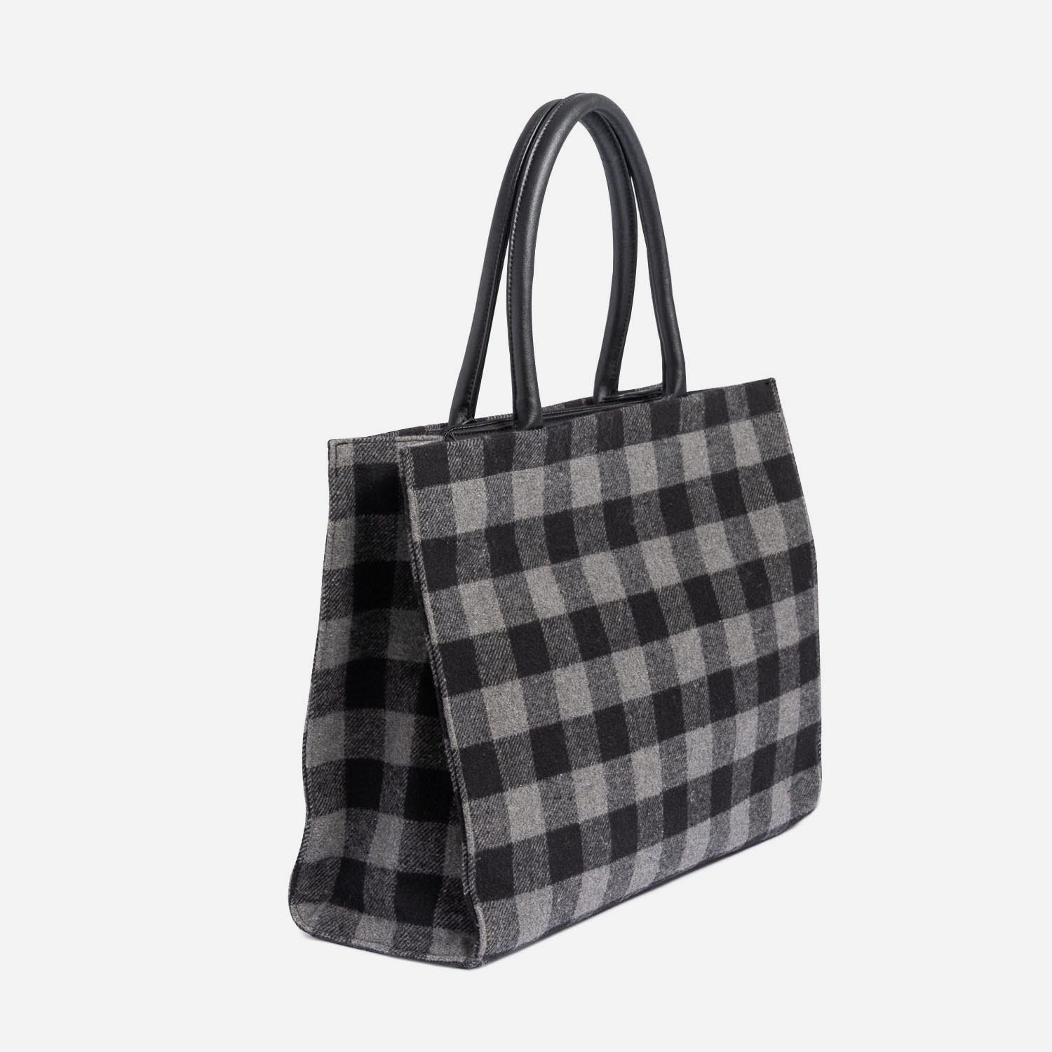 Sac cabas TEXTO noir et gris à motif carreaux