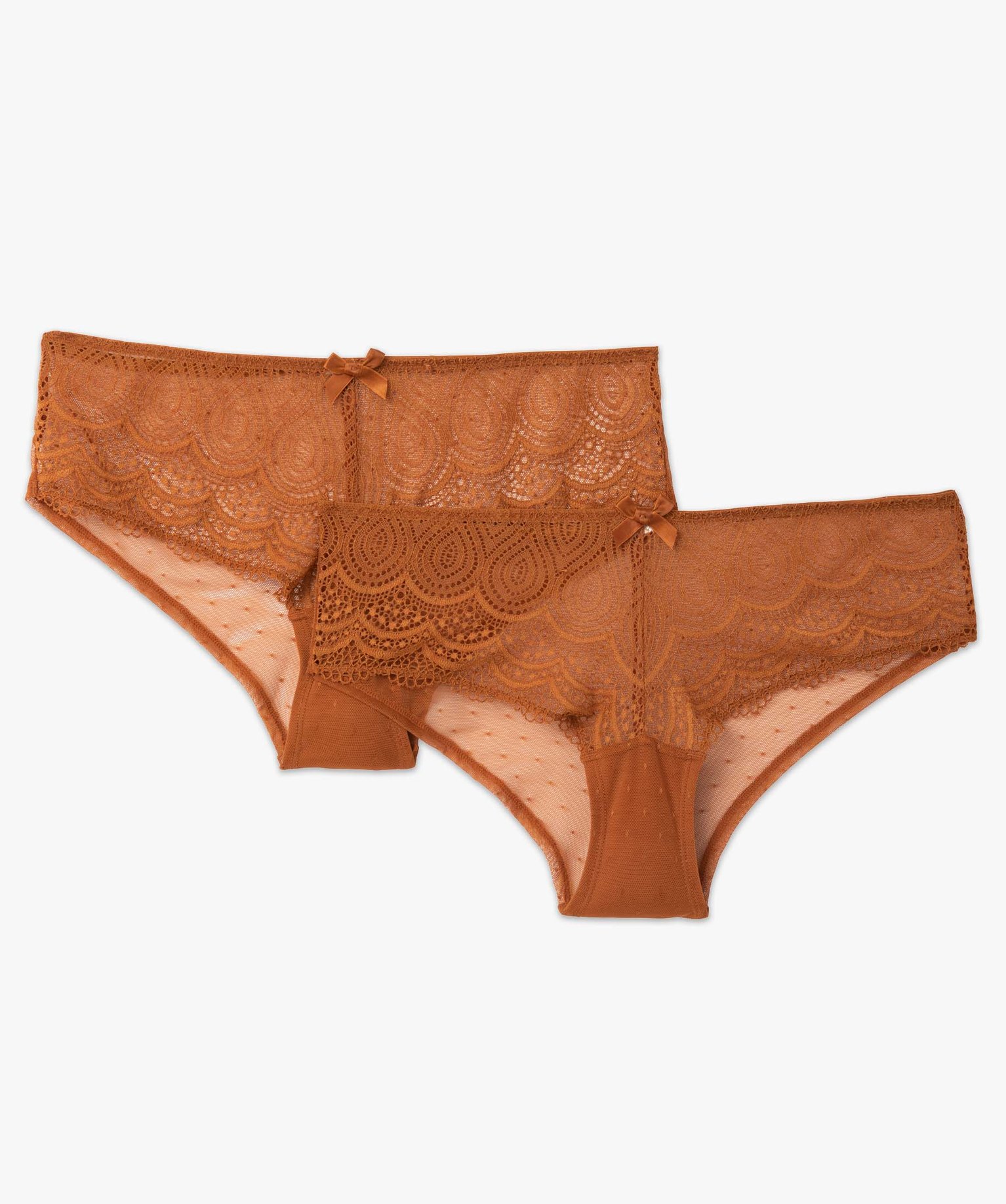 Shorty en dentelle et tulle femme (lot de 2) marron | GEMO